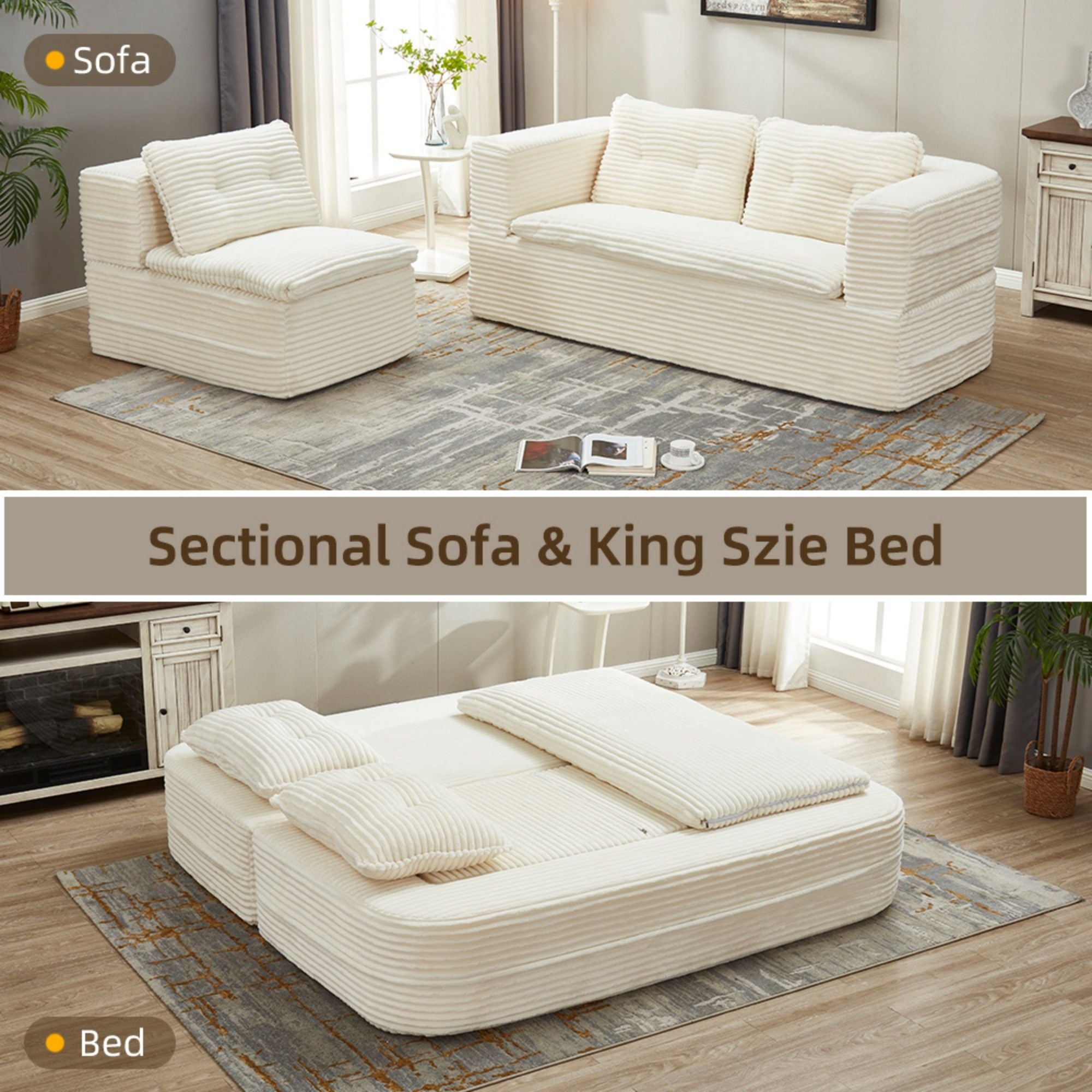 Multi Functional Sectional Sofa Bed With Independent Chaise Lounge And Functional Blanket