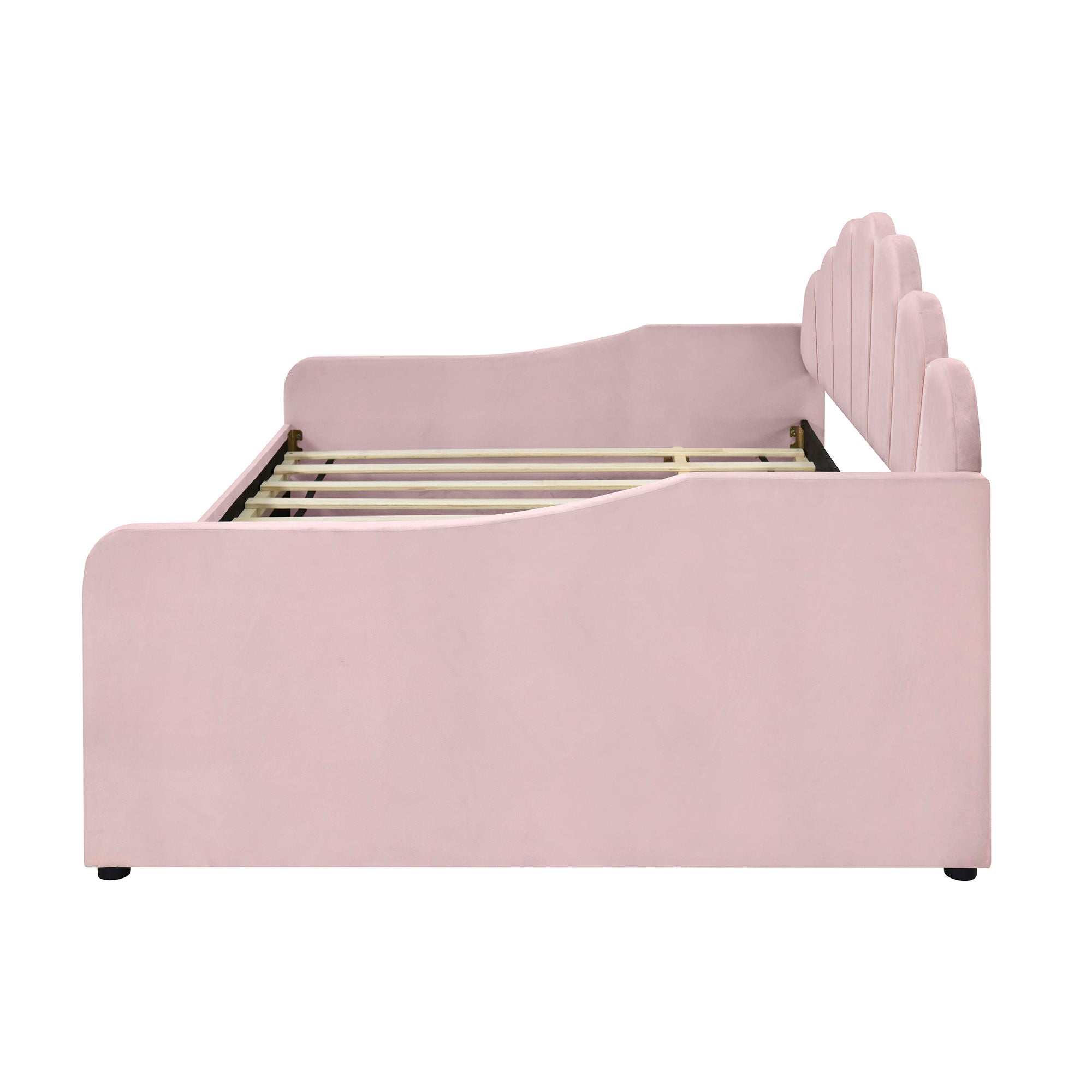 Upholstery Daybed Frame With Shell Shaped Backrest And Trundle