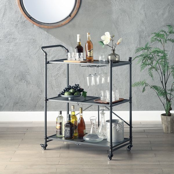 ACME Cordelia - Serving Cart - Sandy Black, Dark Bronze Hand-Brushed Finish | Meri Furniture