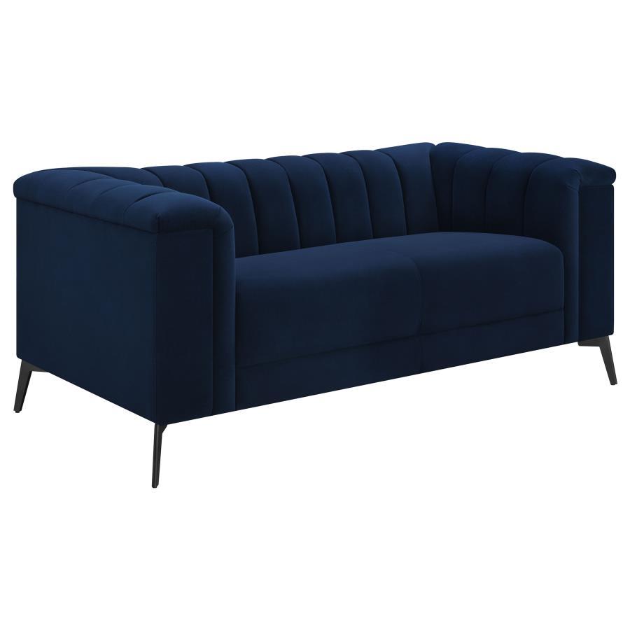 Coaster Fine Furniture Chalet - Upholstered Tuxedo Arm Tufted Loveseat - Blue | Meri Furniture