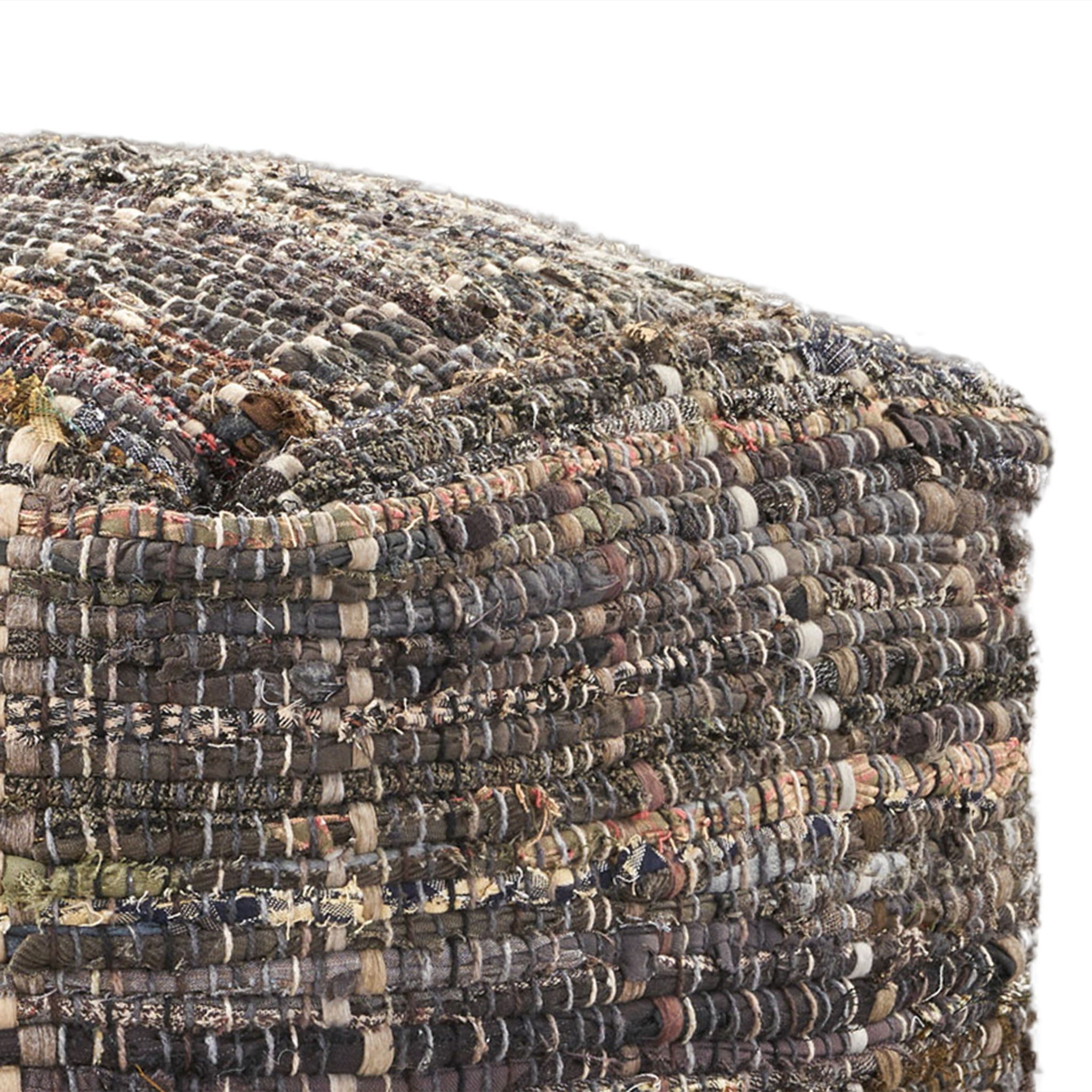 Koki - Handcrafted Fabric Pouf Recycled Denim And Paper Chindi - Khaki
