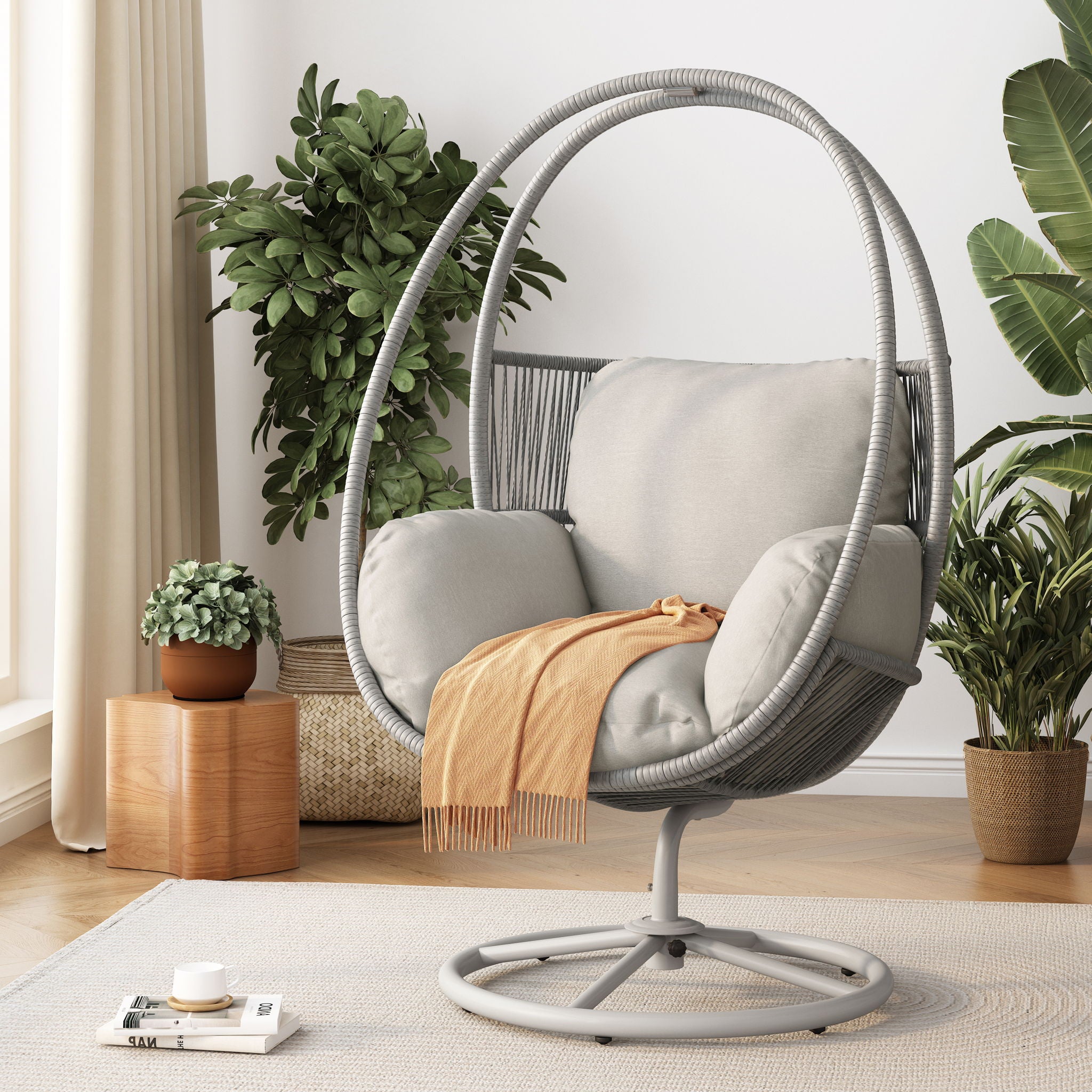 Reno - Outdoor Wicker Swivel Lounge Chair - Light Gray