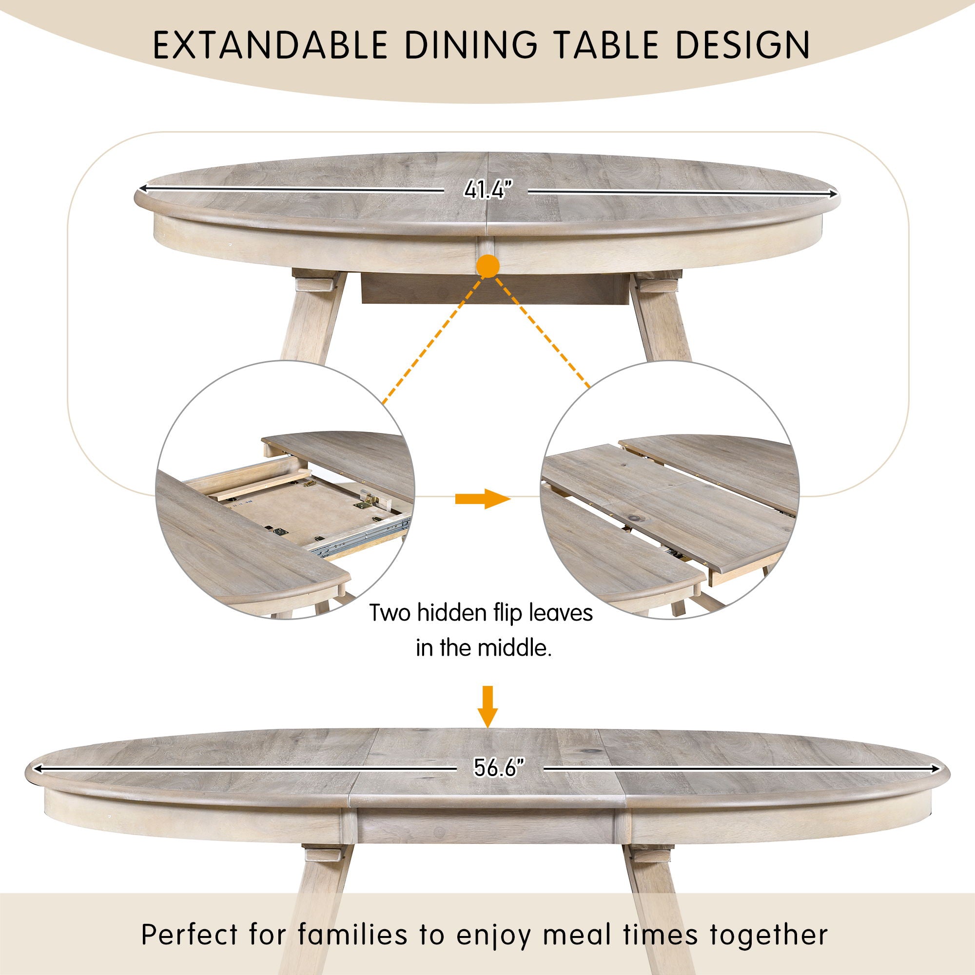 5 Piece Wood Dining Table Set With Extendable Round Table And 4 Chairs