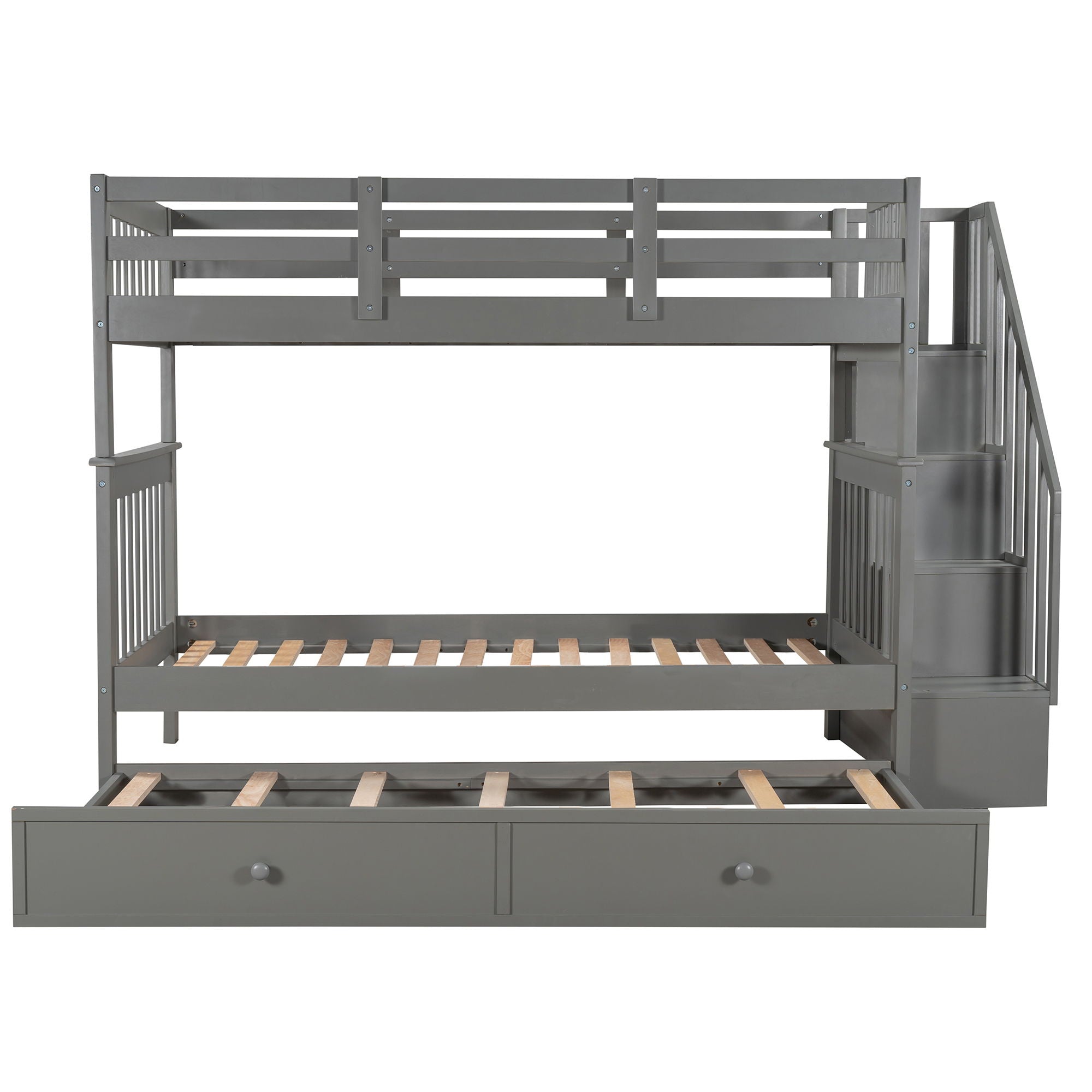 Stairway Bunk Bed With Storage And Guard Rail For Bedroom