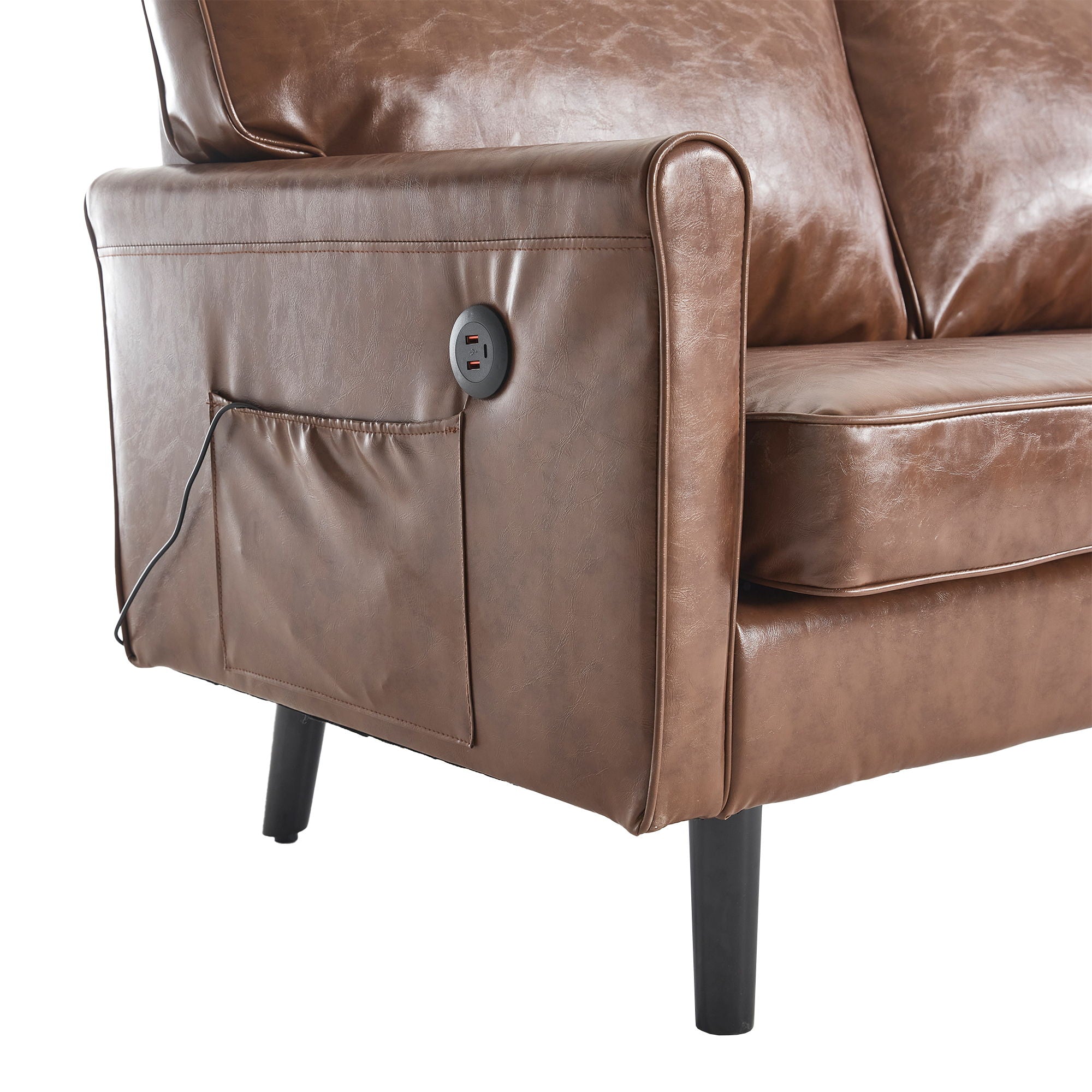 Mid Century Modern Loveseat Sofa With USB Ports, Removable Pillow Cover