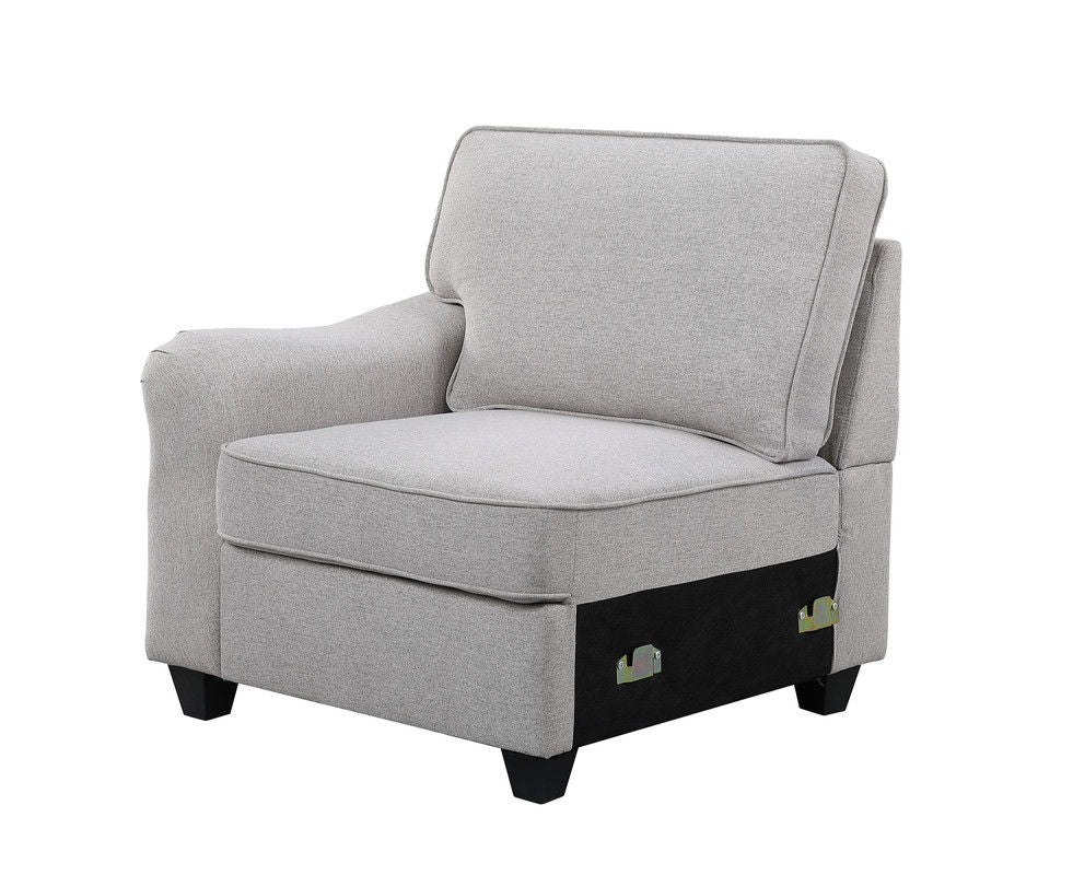 Leo 125"W Light Gray Linen 8Pc Modular L-Shape Sectional Sofa and Ottoman