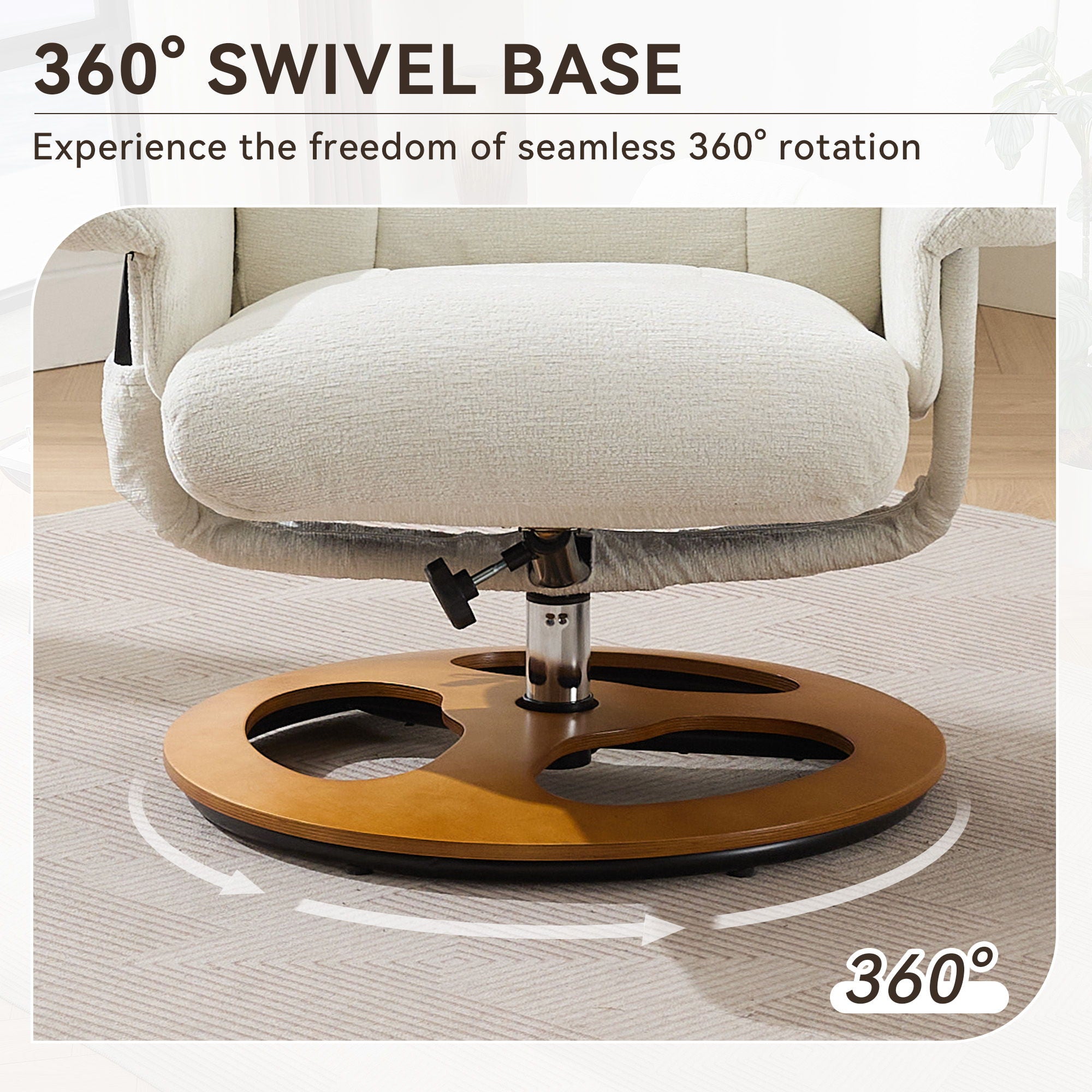 Ergonomic Recliner Chair With Ottoman, Modern 360° Swivel With Footstool