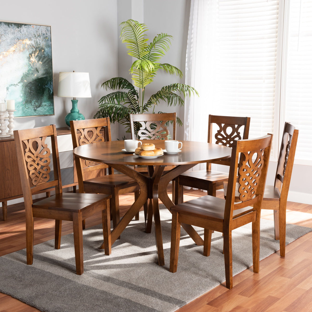 Liese Modern and Contemporary Transitional Walnut Brown Finished Wood 7-Piece Dining Set