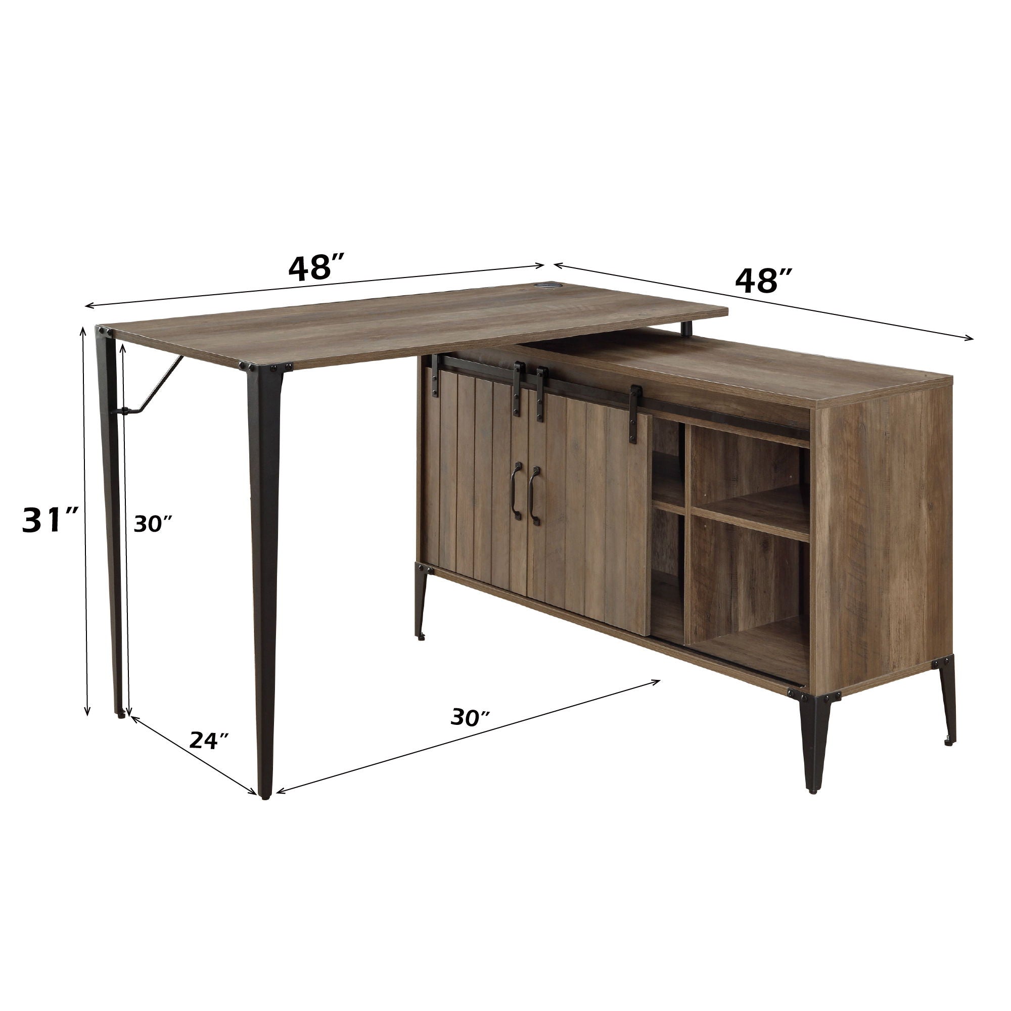 Zakwani - 48" Writing Desk With USB - Rustic Oak & Black