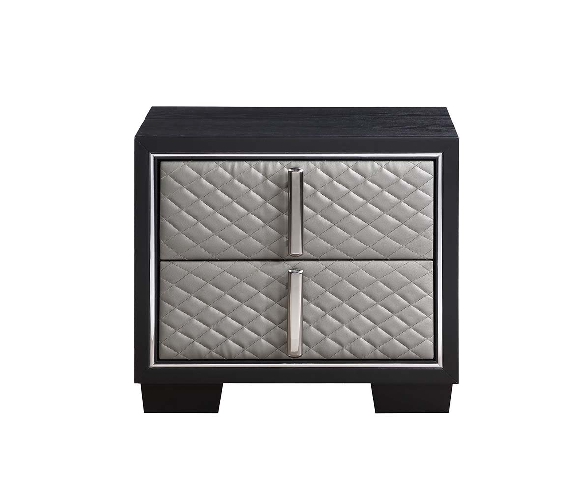 Nicola - Nightstand - Silver Synthetic Leather & Black