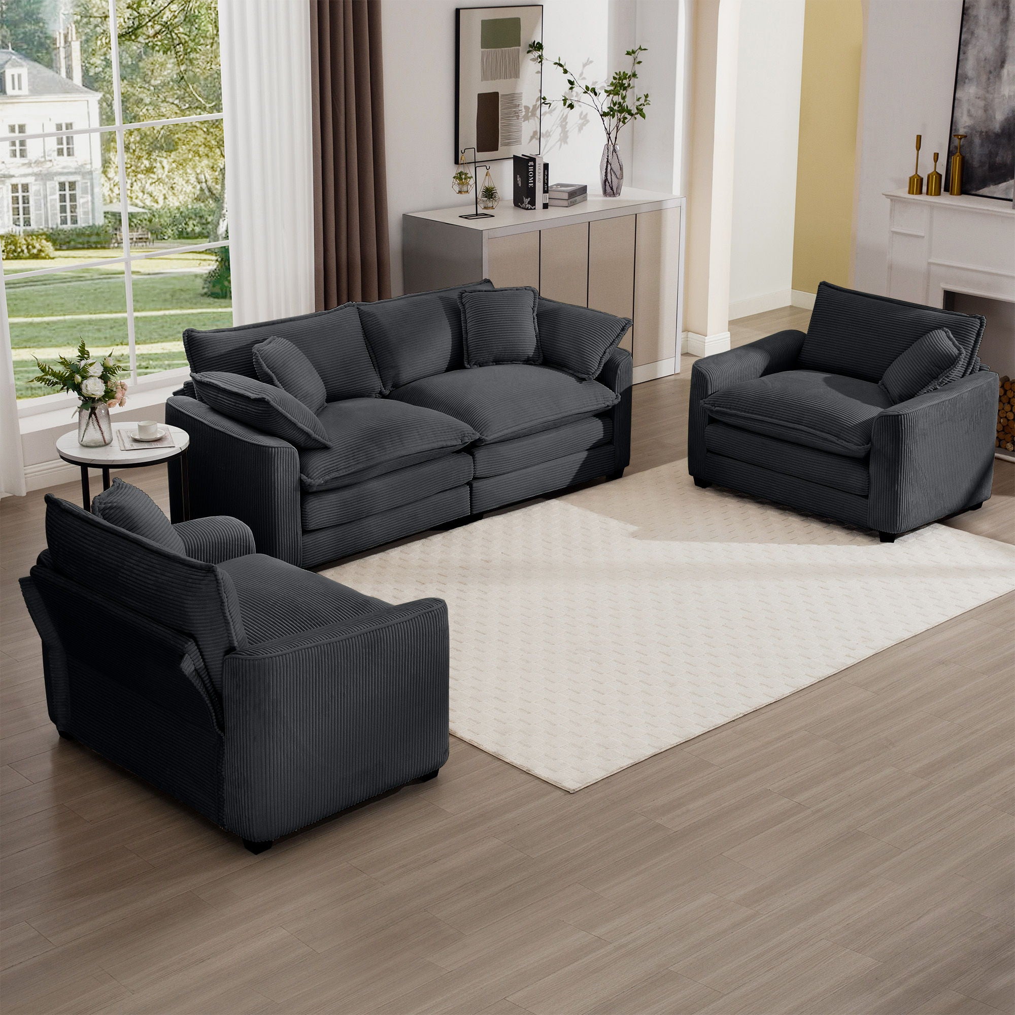 Elegant Corduroy Oversized Sectional Sofa Set With Deep Seats And Flexible Layout