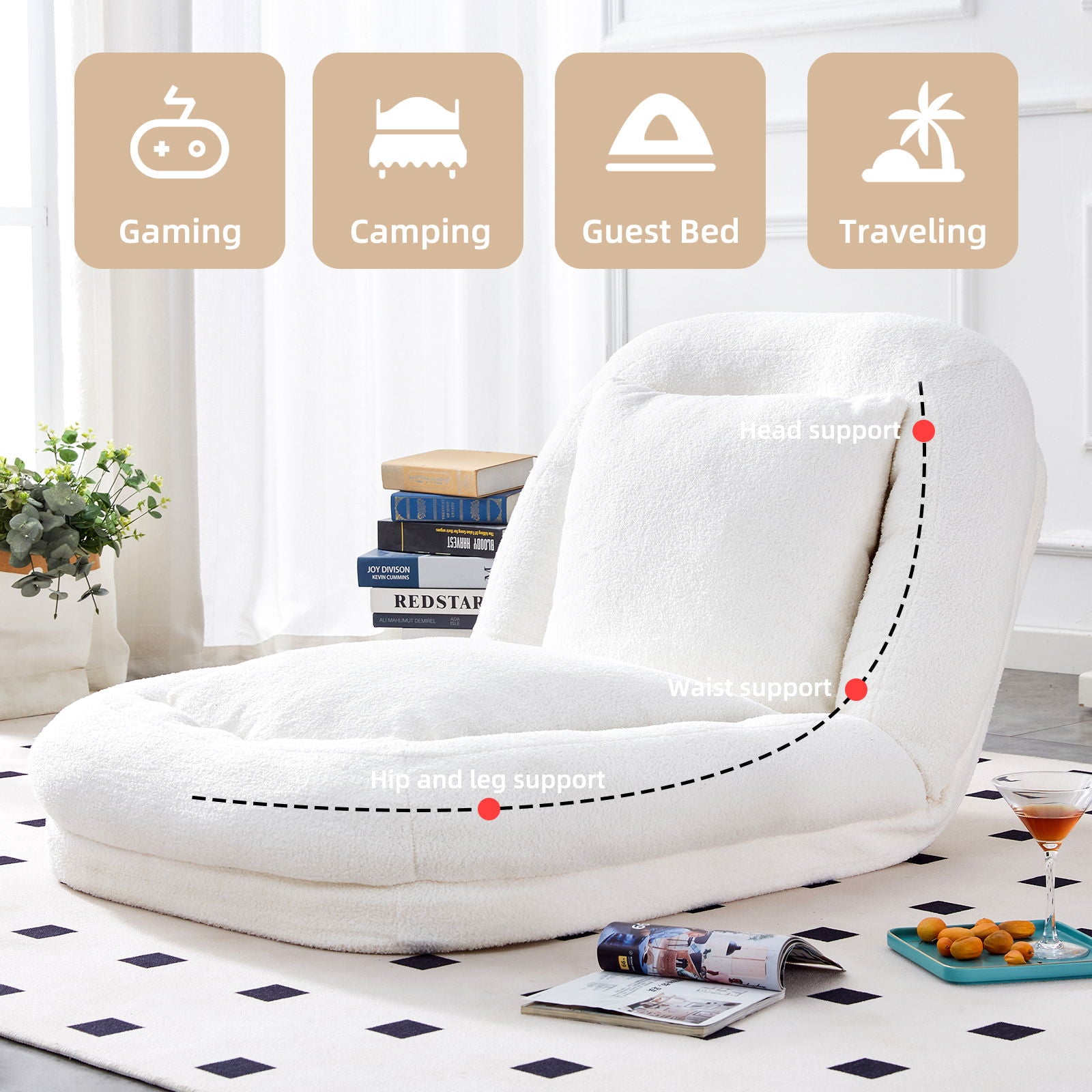 Contemporary Folding Sofa Chair With 5 Adjustable Positions For Gaming, Meditation, And Relaxation