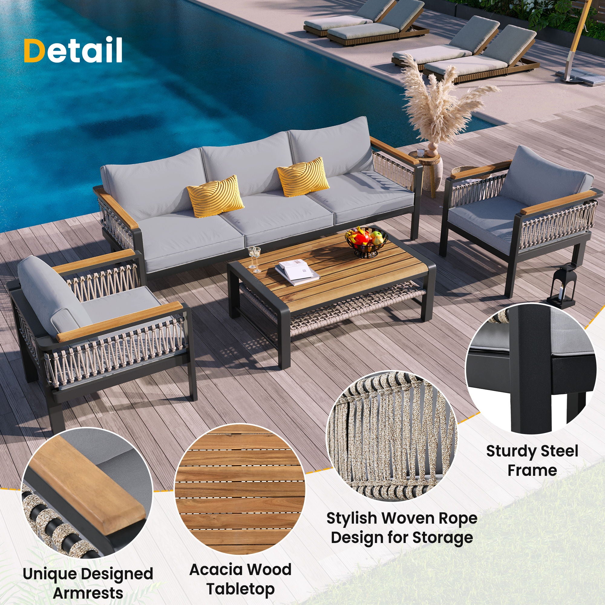 4 Pieces Outdoor Sectional Sofa Set 5 Person Patio Seating Group Outdoor Conversation Set With Cushions And A Coffee Table For Patios