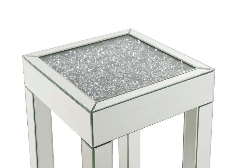 ACME Noralie - End Table With Glass Top - Pearl Silver - Wood - 24" | Meri Furniture