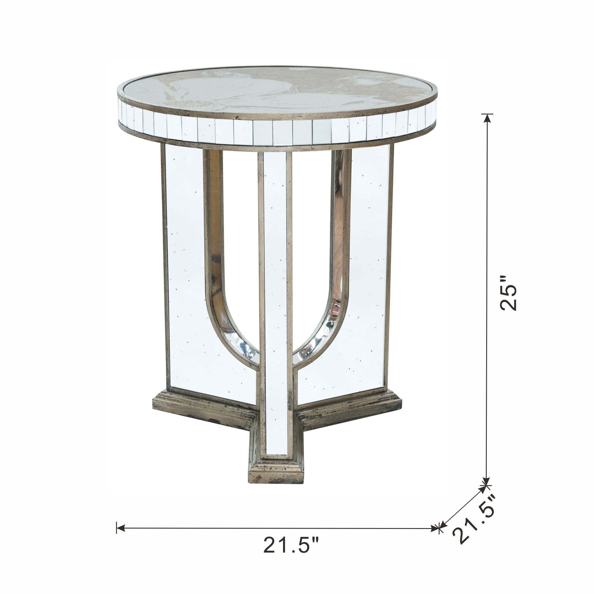 Round Table With Elegant Foral Design And Mirrored