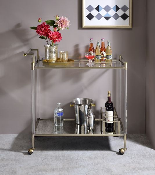 ACME Cirro - Serving Cart - Antique Mirror & Wire Brass | Meri Furniture