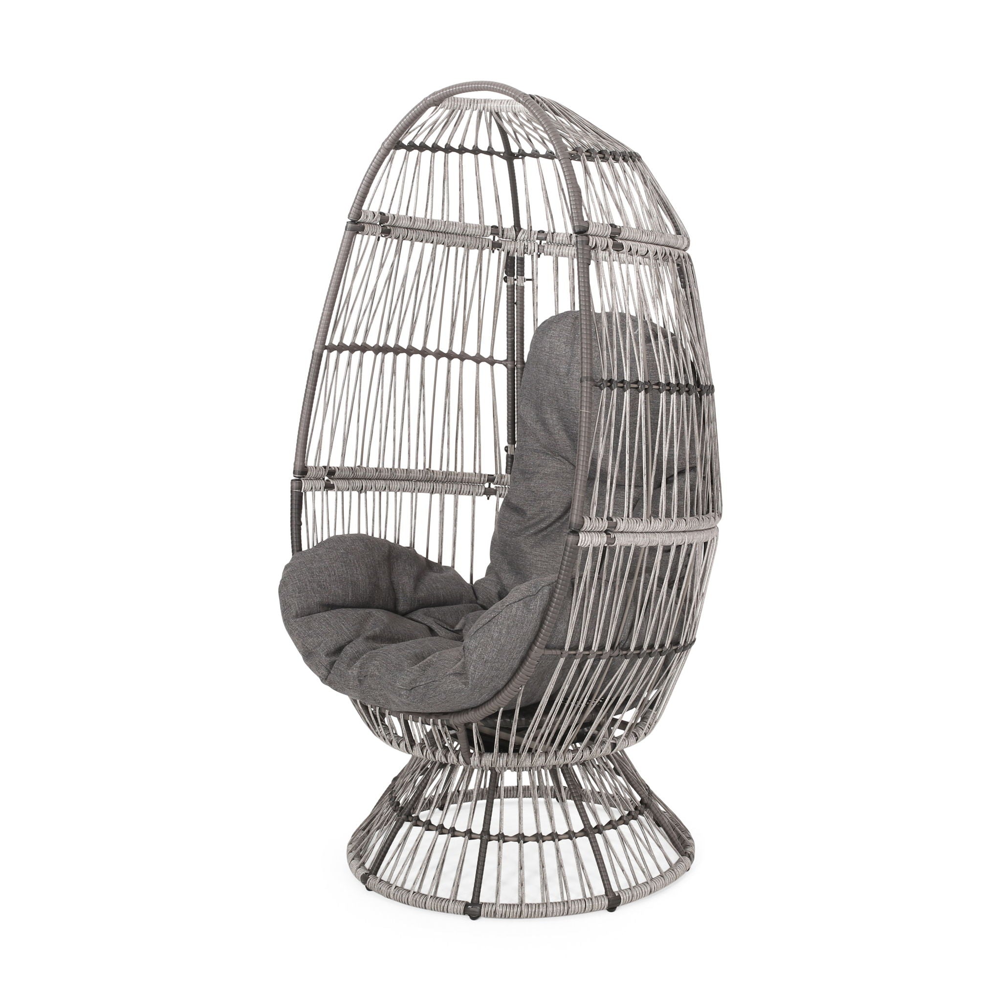 Patio Swivel Basket Egg Chair With Cushion