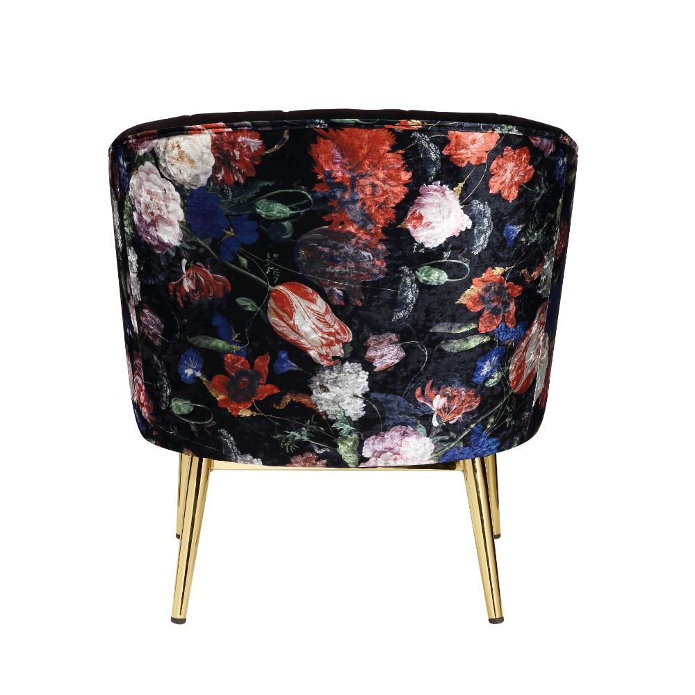 ACME Refined carving with authentic styling, the Colla accent chair is the embodiment of elegance. The thick padded velvet cushion with straight-lined detailing offers superior coziness. | Meri Furniture