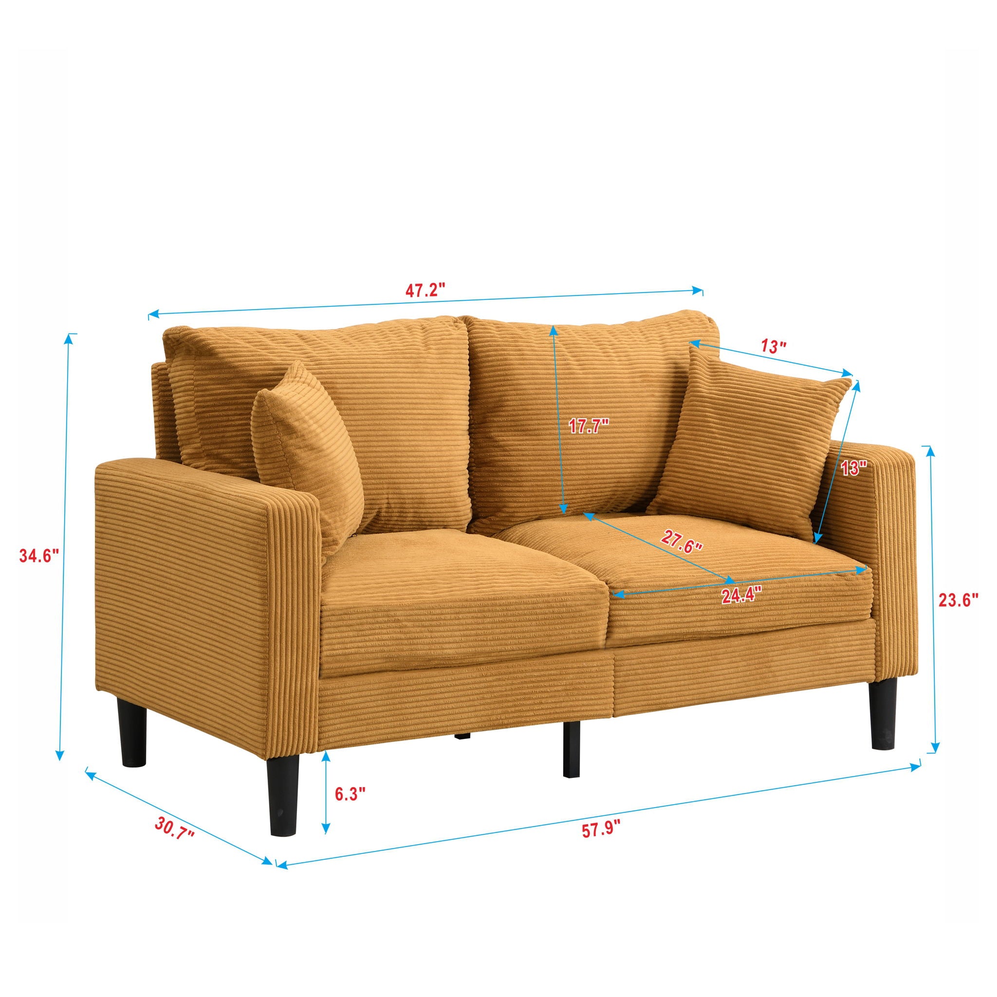 Modern Upholstered Loveseat Sofa, High Resilience