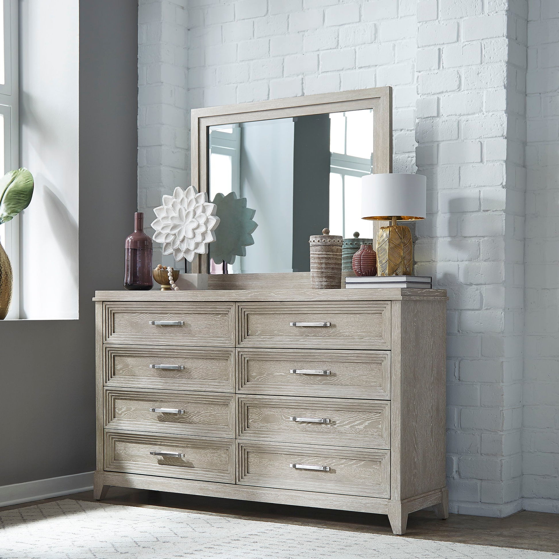 Liberty Furniture Belmar - Dresser & Mirror - Washed Taupe | Meri Furniture