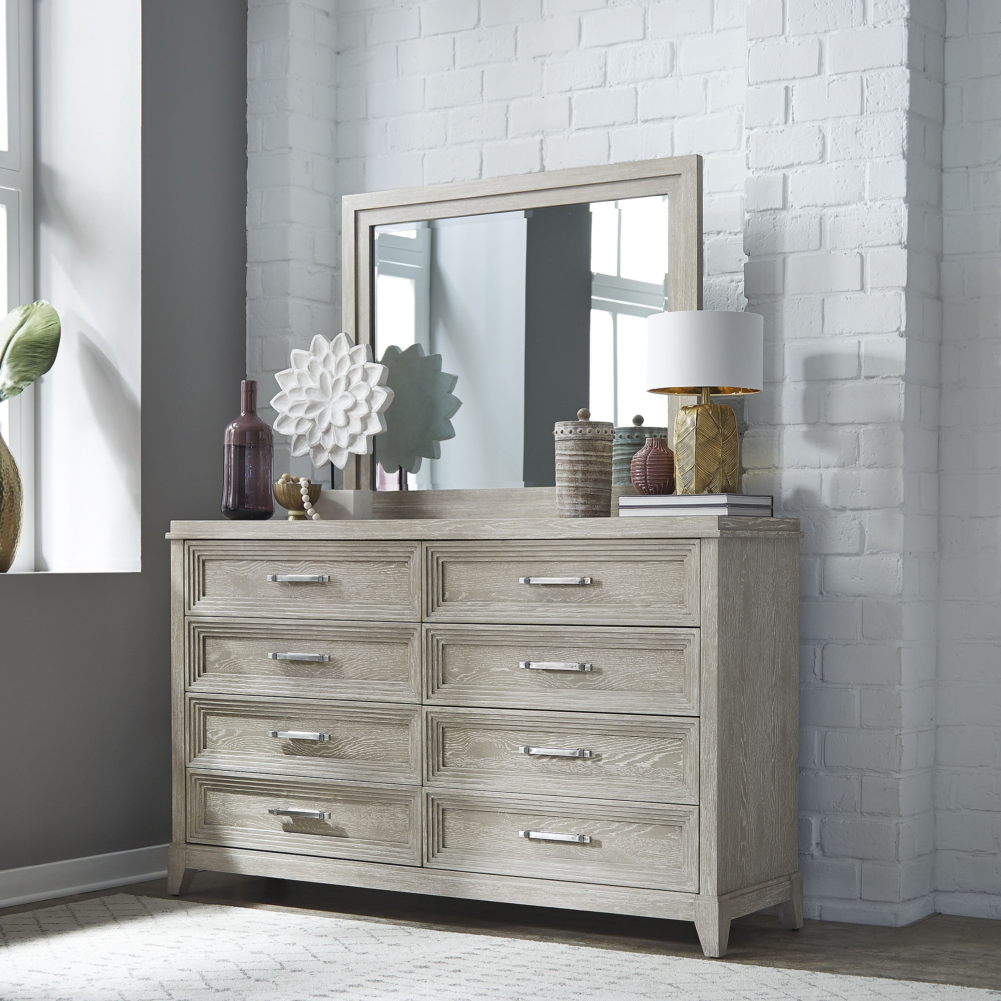 Liberty Furniture Belmar - Dresser & Mirror - Washed Taupe | Meri Furniture