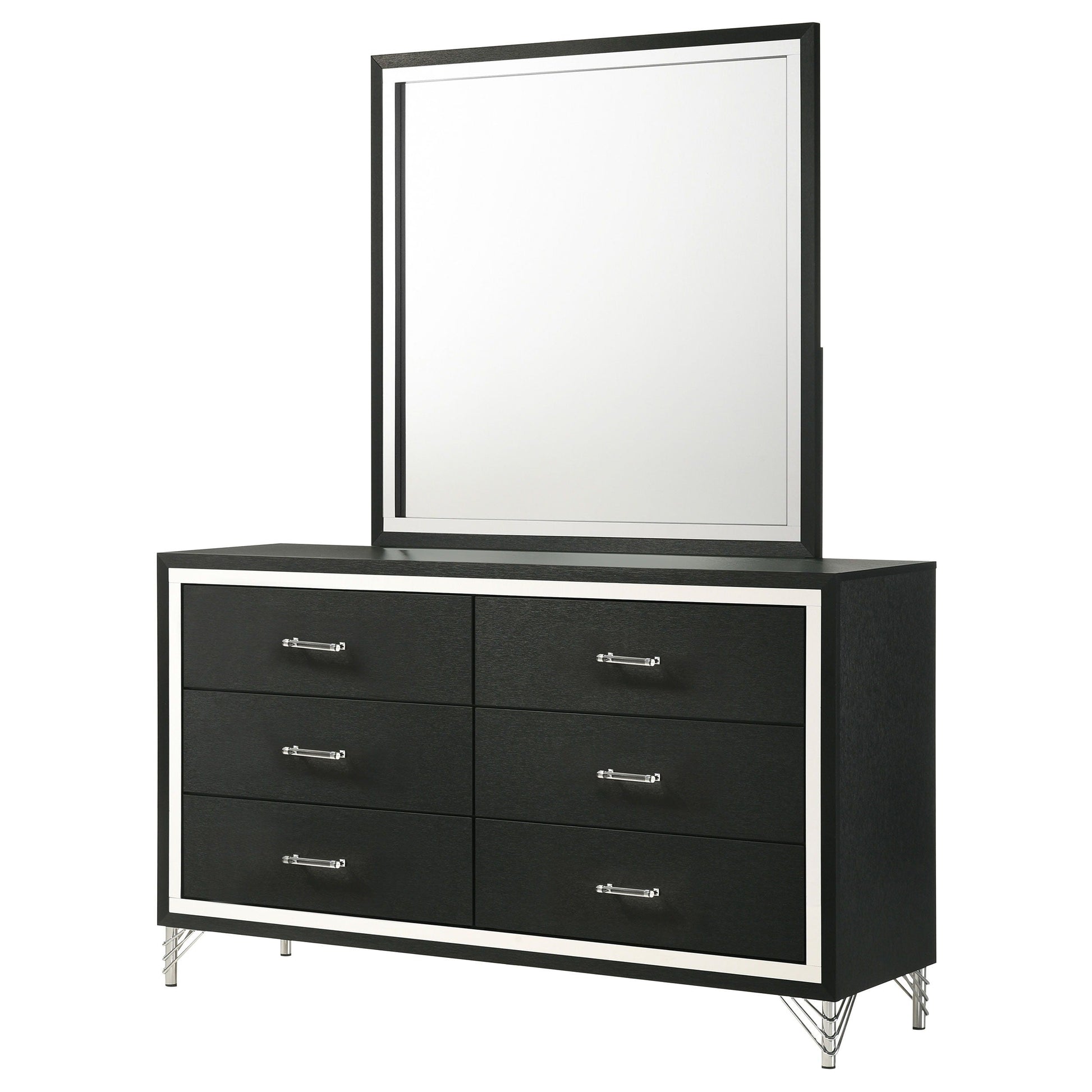 Coaster Fine Furniture Lucia - 6-Drawer Dresser And Mirror - Black | Meri Furniture