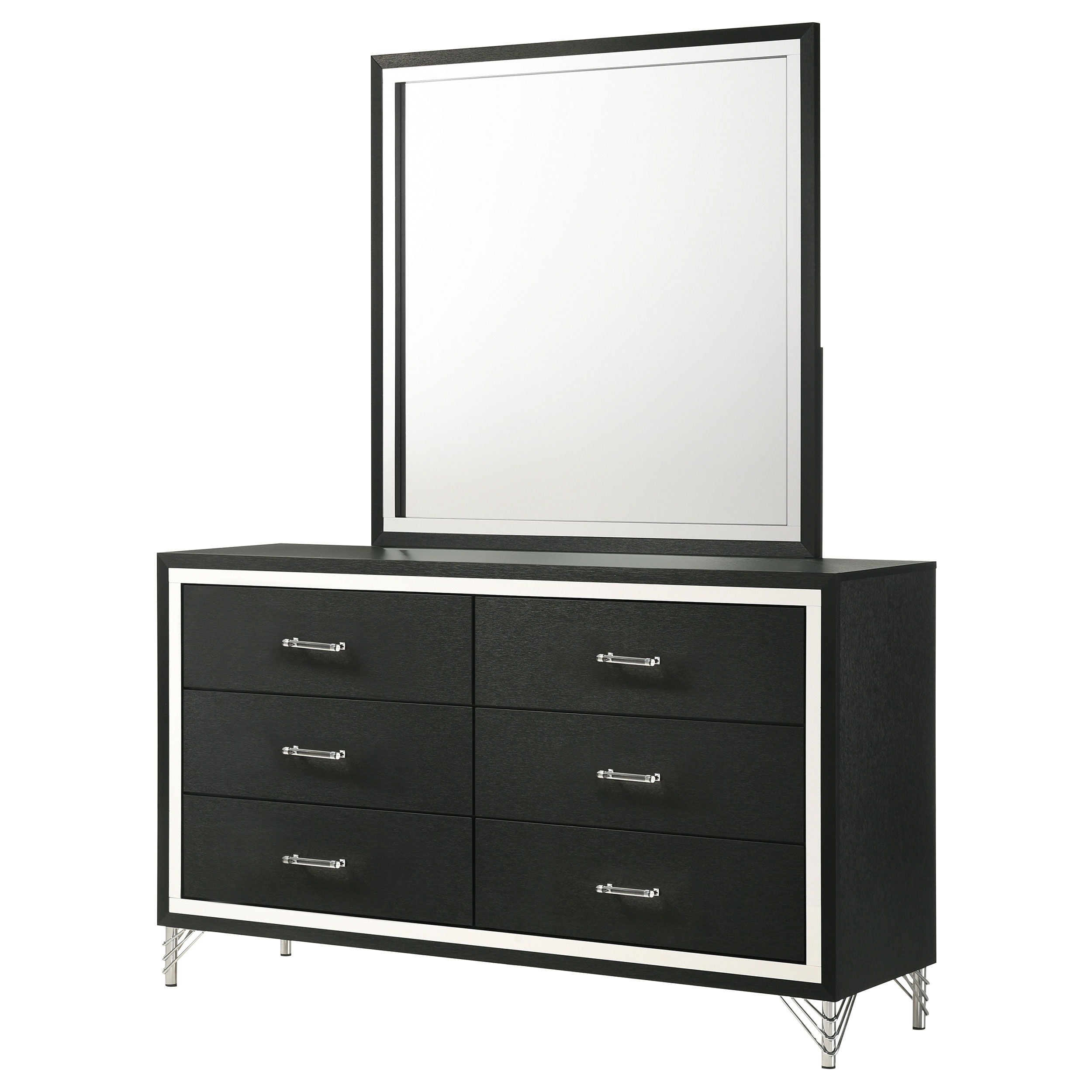 Coaster Fine Furniture Lucia - 6-Drawer Dresser And Mirror - Black | Meri Furniture