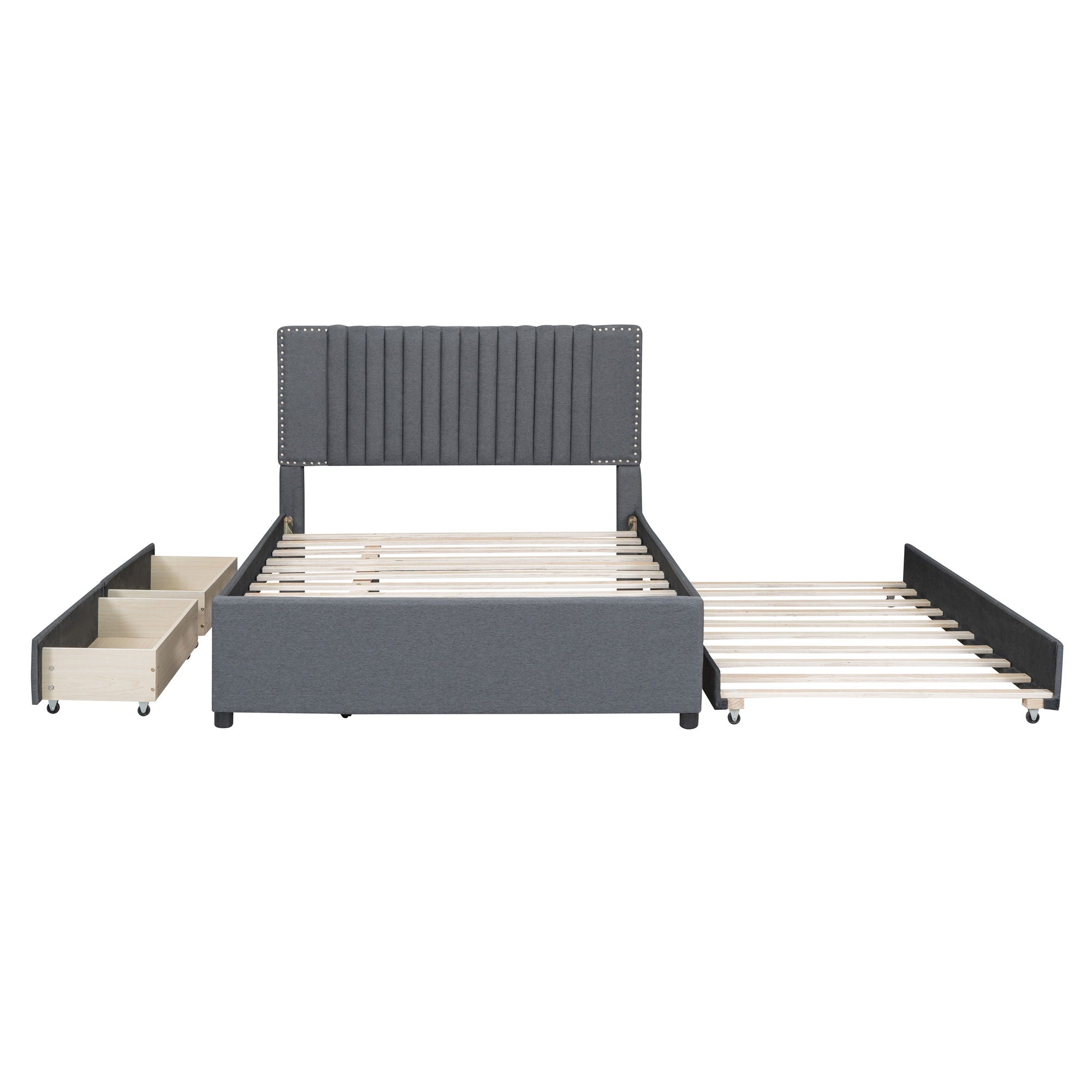 Upholstered Platform Bed With Drawers, Classic Headboard Design