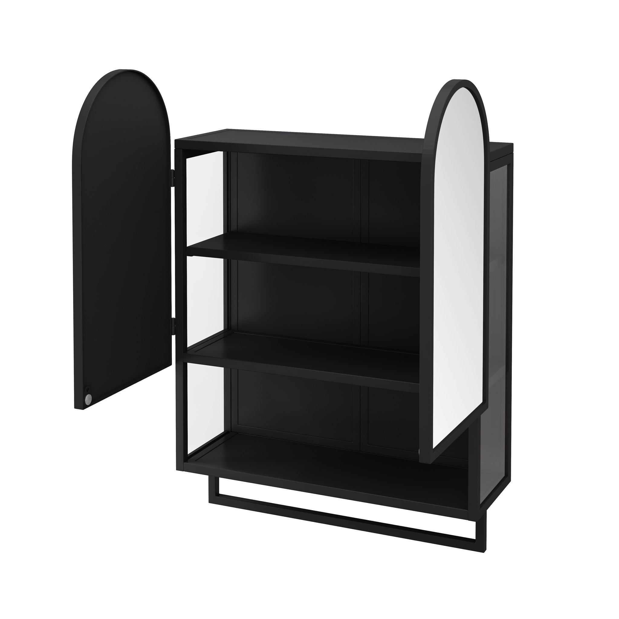 Double Arched Mirror Wall Cabinet With 2 Doors, Featuring Adjustable Shelves And Towel Rack