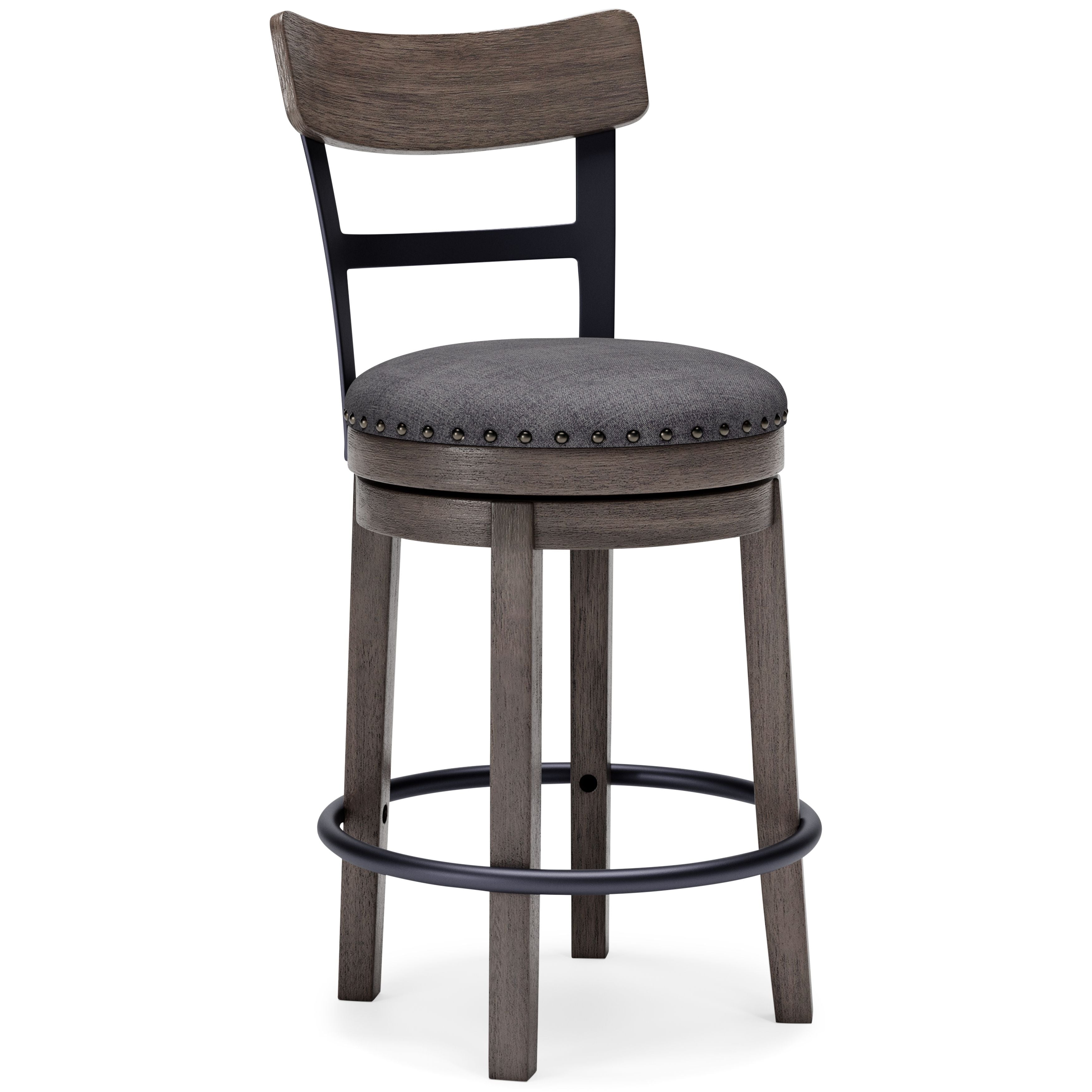 Signature Design by Ashley® Caitbrook - Gray - Uph Swivel Barstool | Meri Furniture