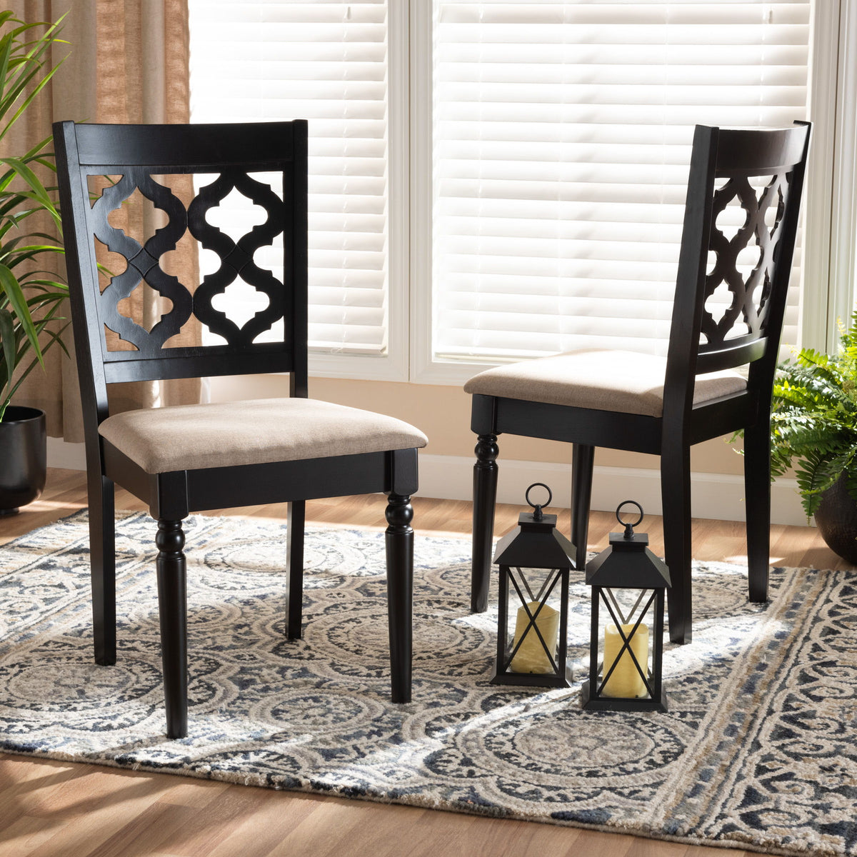 Ramiro Modern and Contemporary Sand Fabric Upholstered and Dark Brown Finished Wood 2-Piece Dining Chair Set