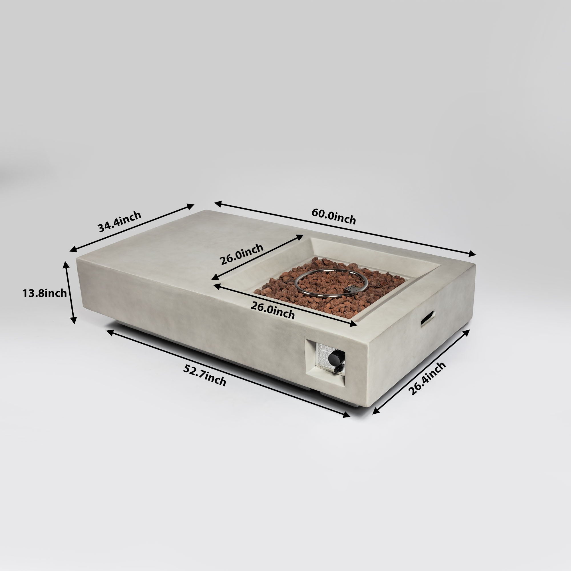 Propane Gas Fire Pit Table, 50000 Btu Rectangular Concrete Fire Pit For Outside Patio Deck Garden Backyard - Light Gray