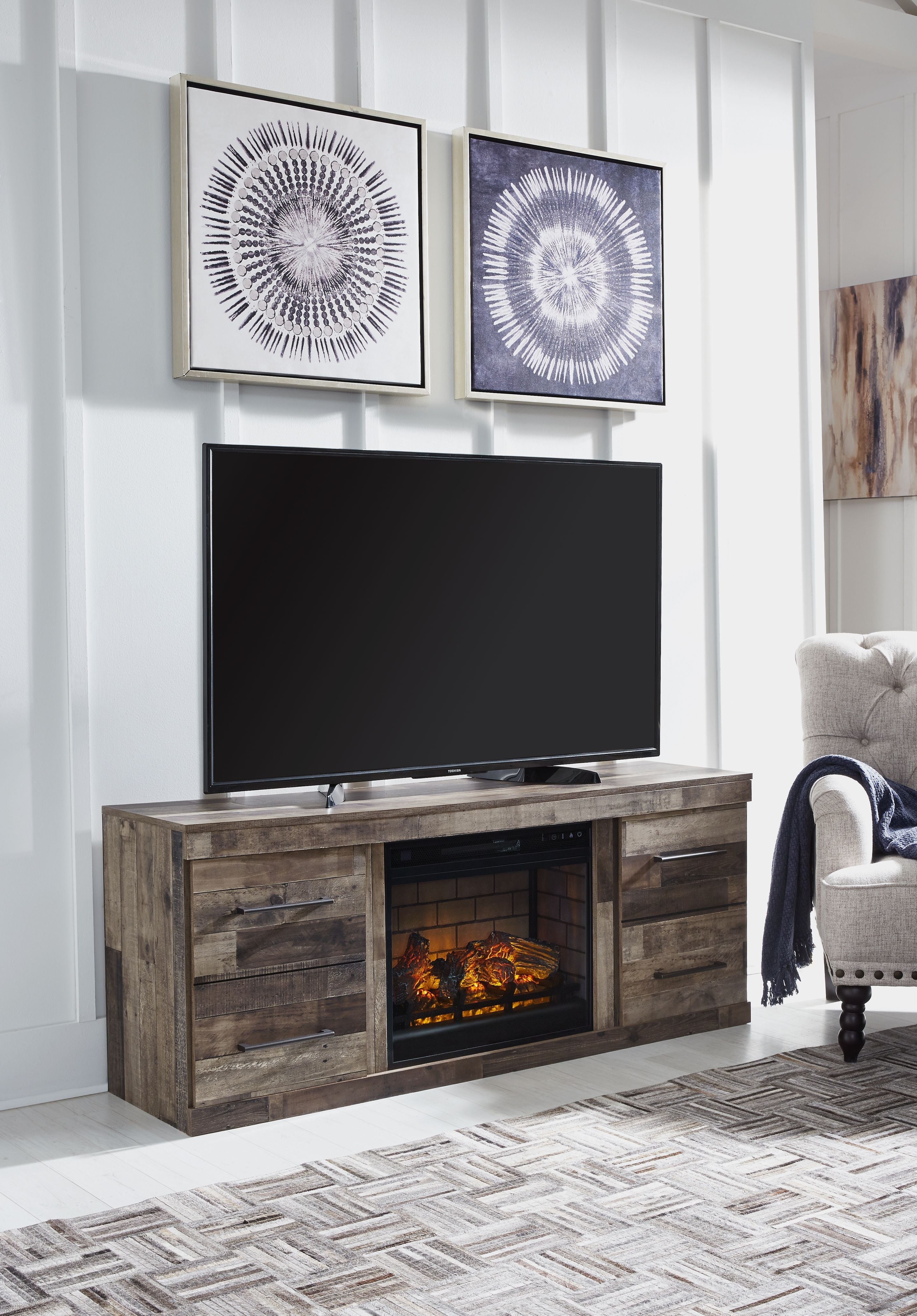 Signature Design by Ashley® Derekson - Multi Gray - TV Stand With Electric Fireplace | Meri Furniture