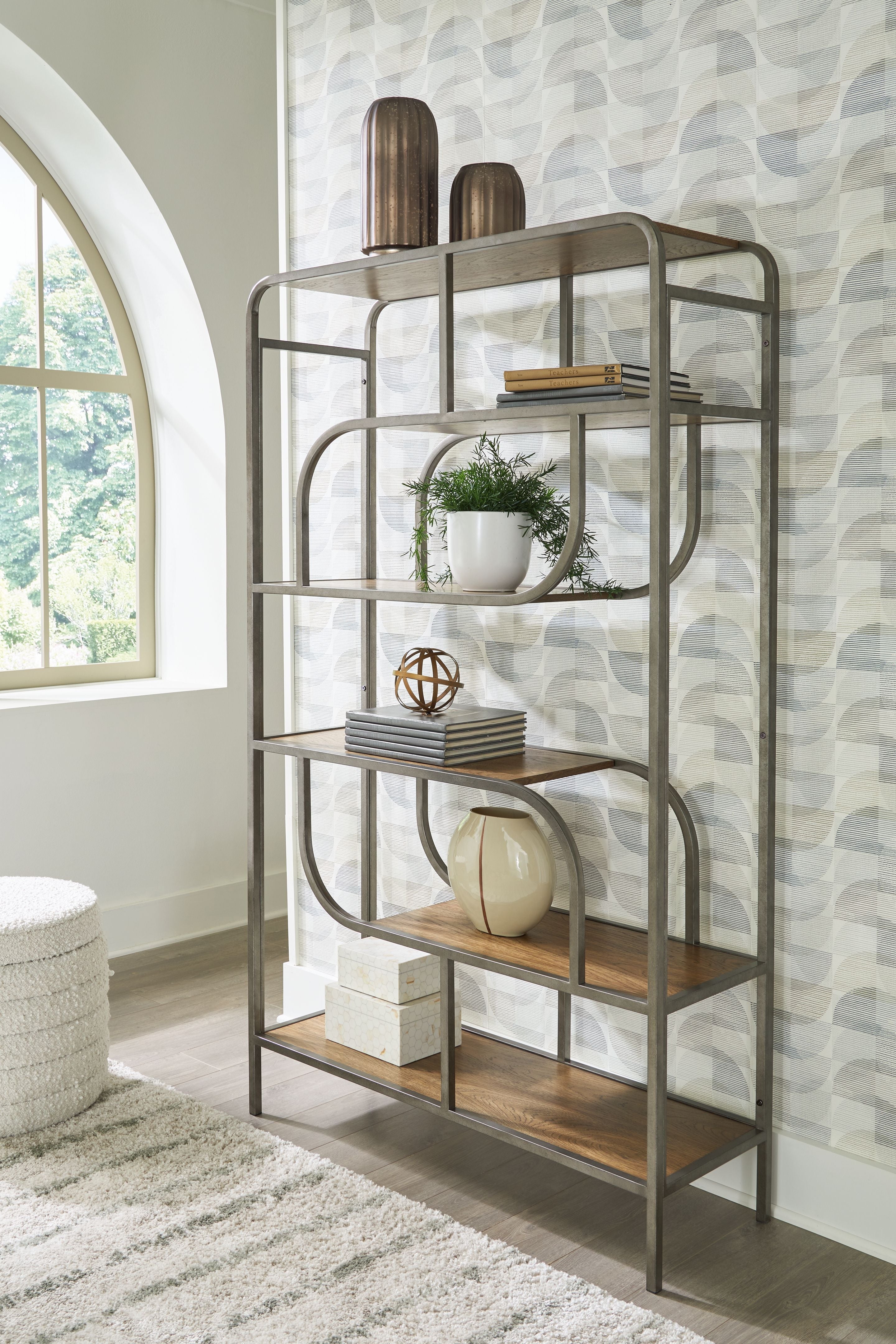 Signature Design by Ashley® Jaddon - Brown / Antique Silver - Bookcase | Meri Furniture