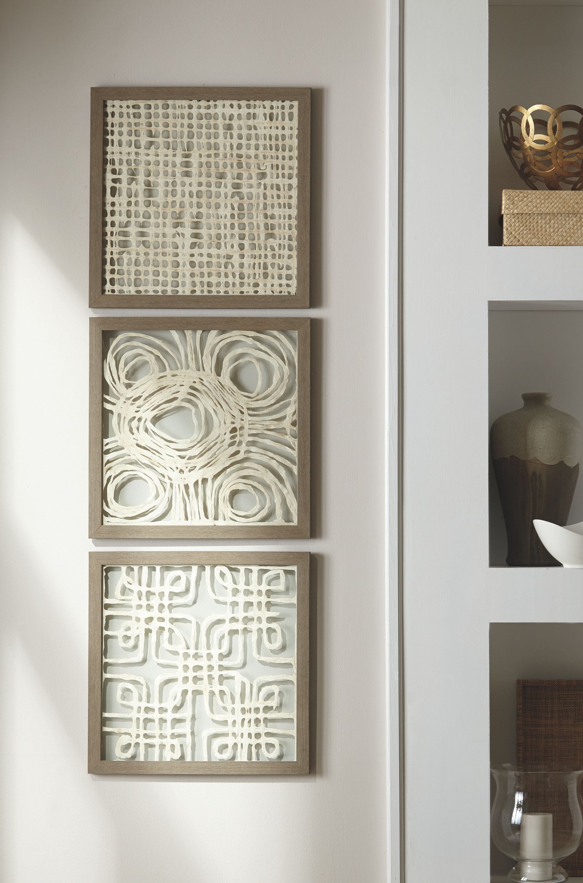 Signature Design by Ashley® Odella - Cream / Taupe - Wall Decor Set (Set of 3) | Meri Furniture