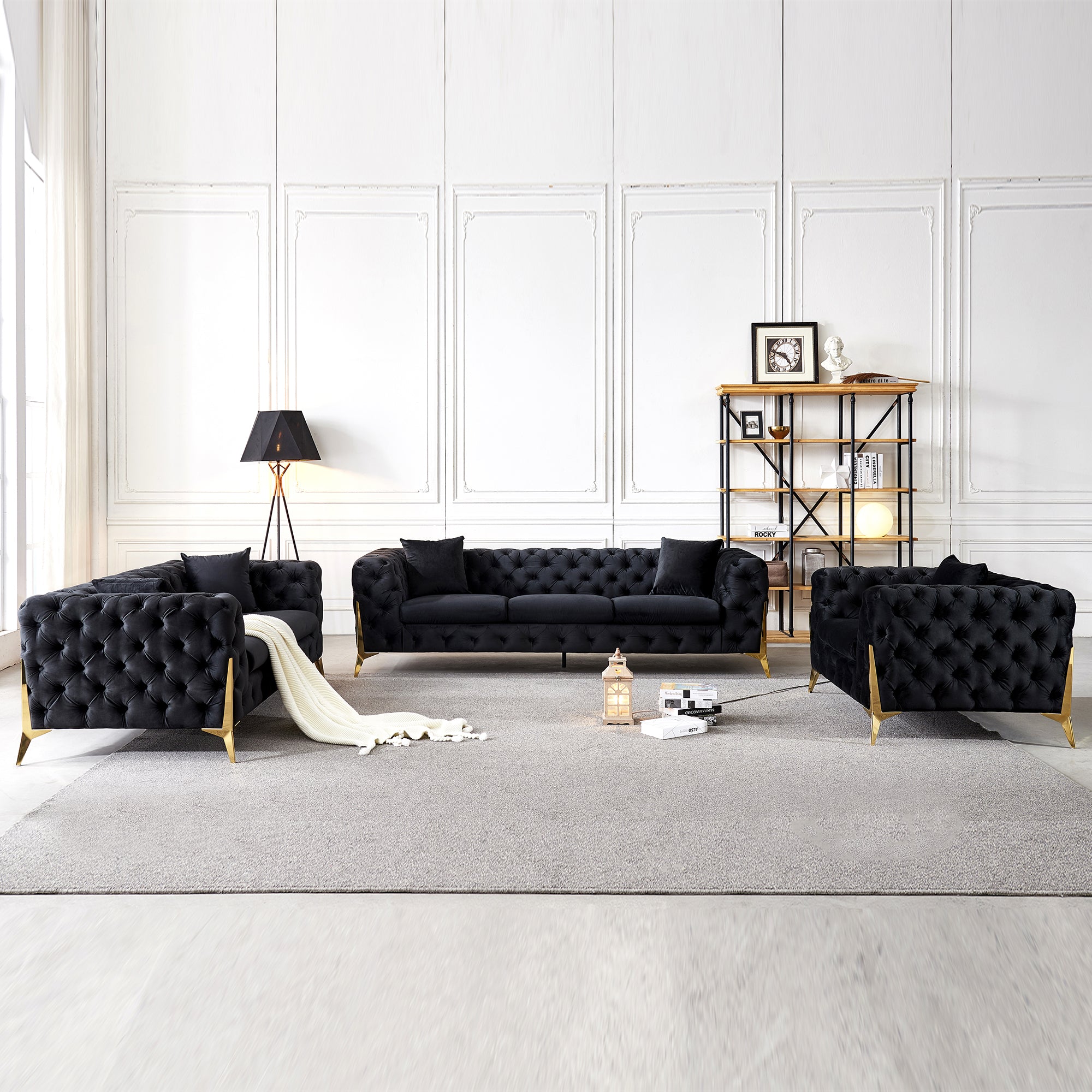Luxury Armchair, Loveseat, and Sofa Set with Metal Legs