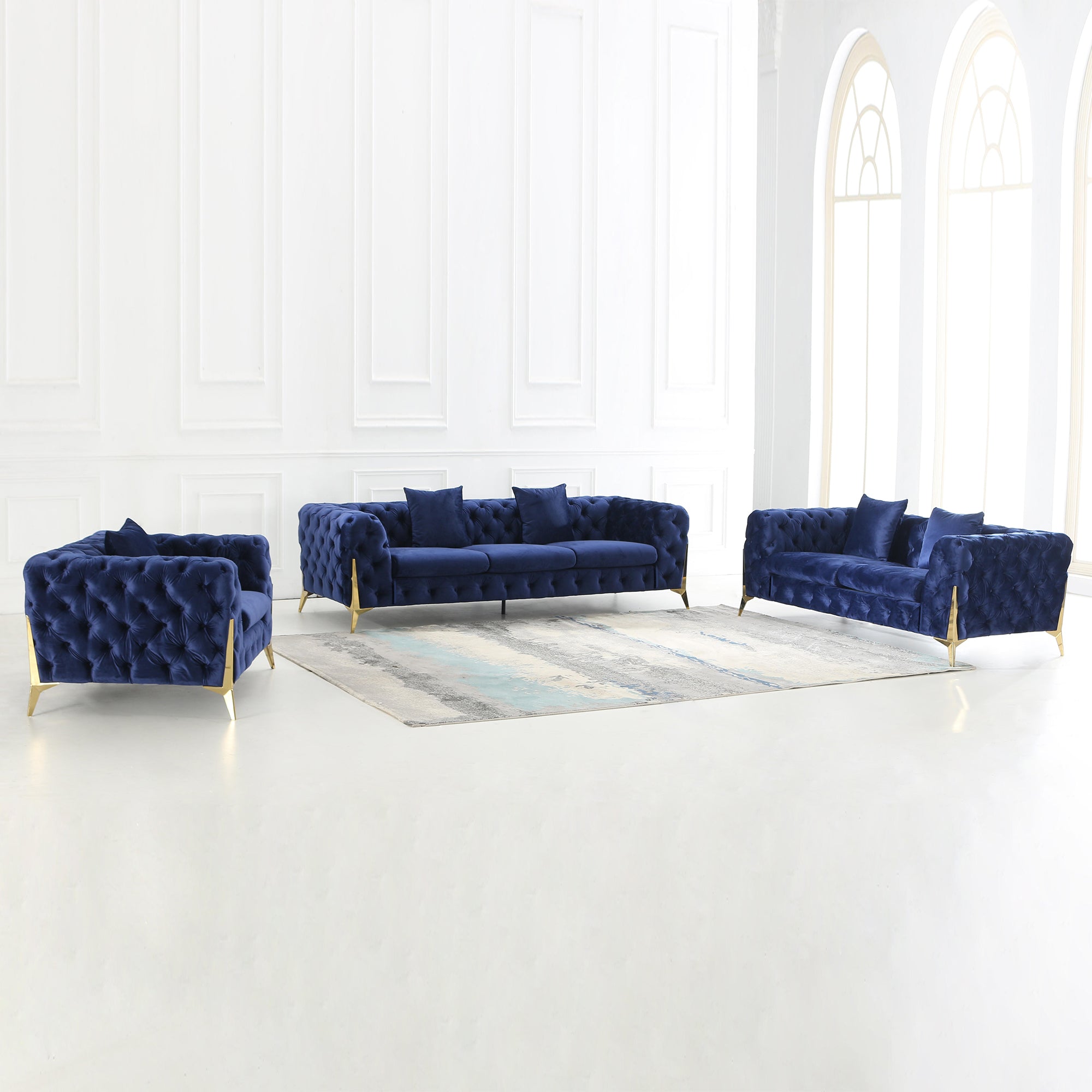 Luxury Armchair, Loveseat, and Sofa Set with Metal Legs