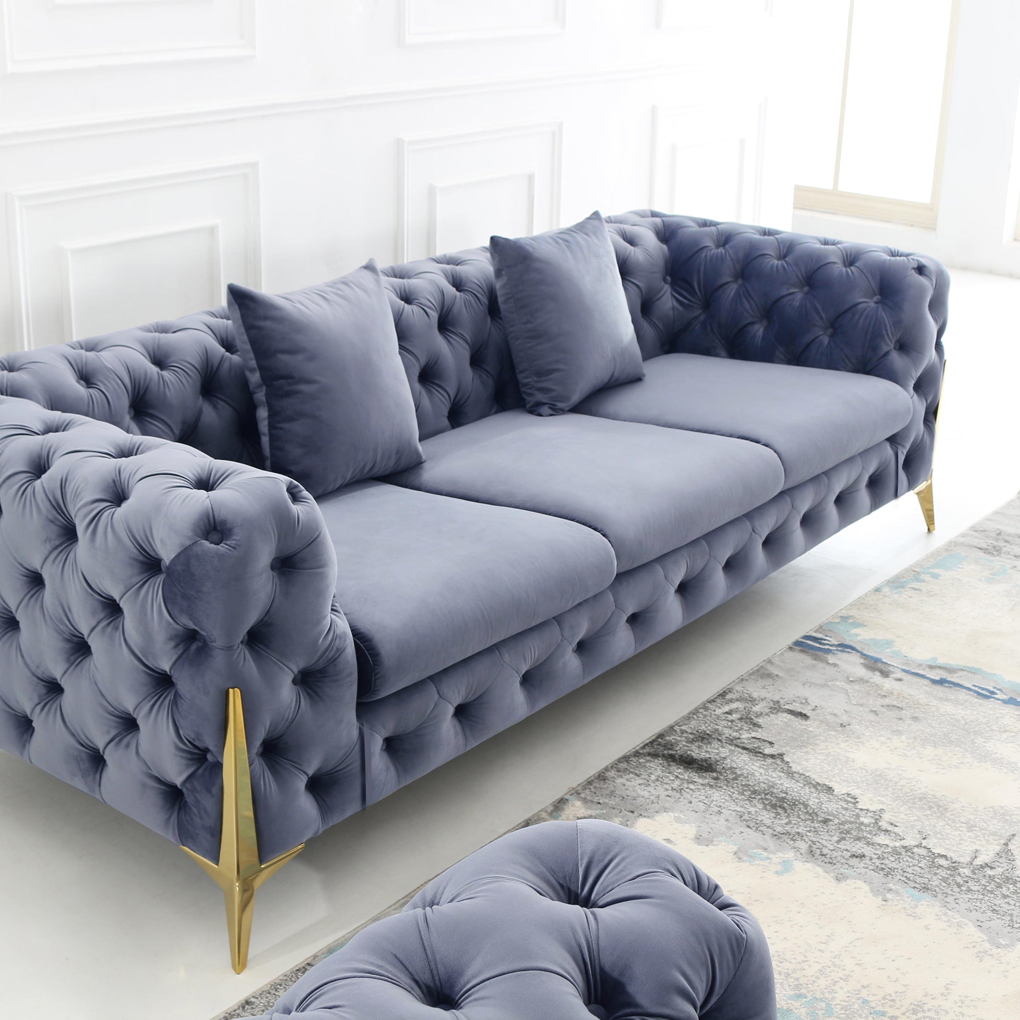 Luxury Armchair, Loveseat, and Sofa Set with Metal Legs