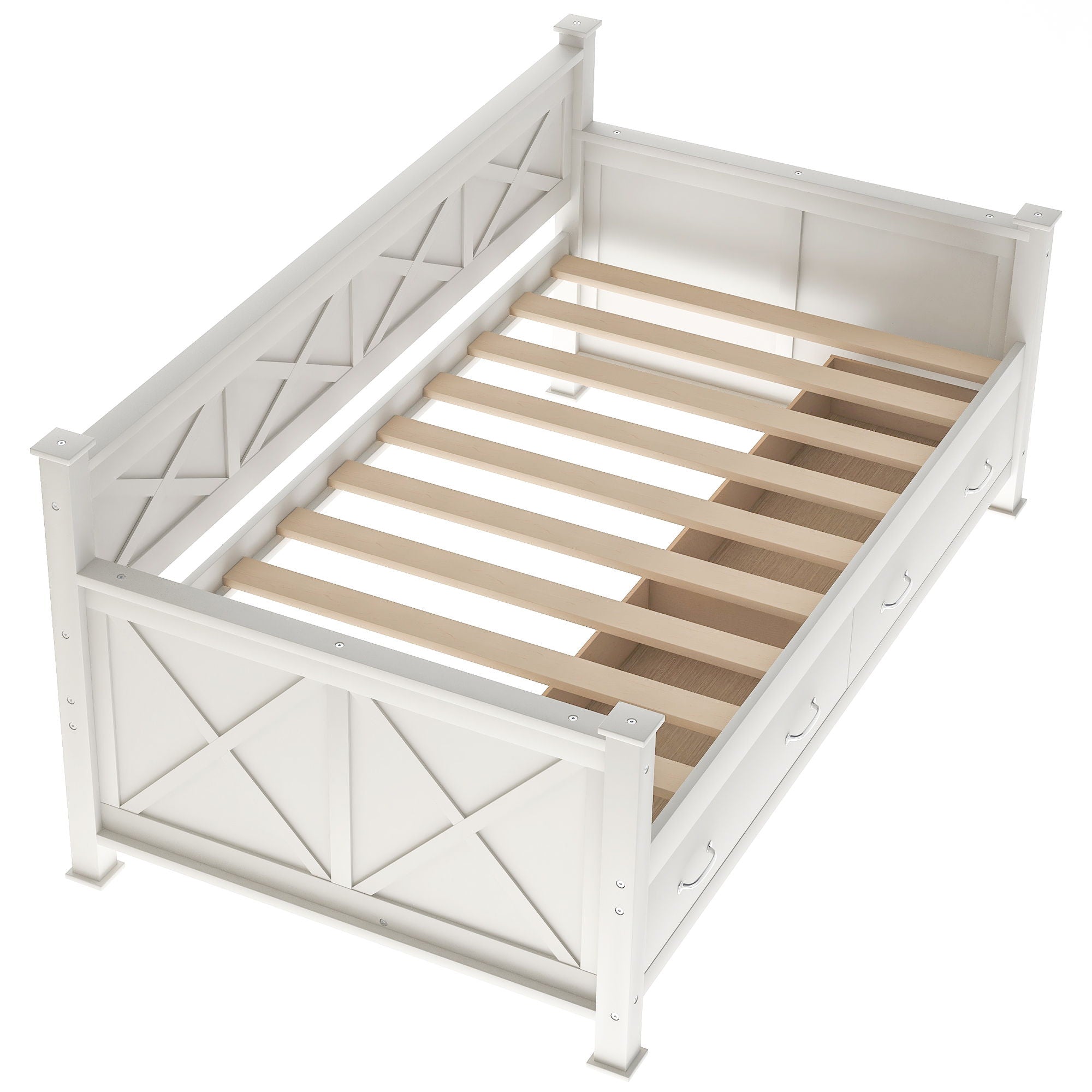 Modern Daybed With 2 Large Drawers, X Shaped Frame