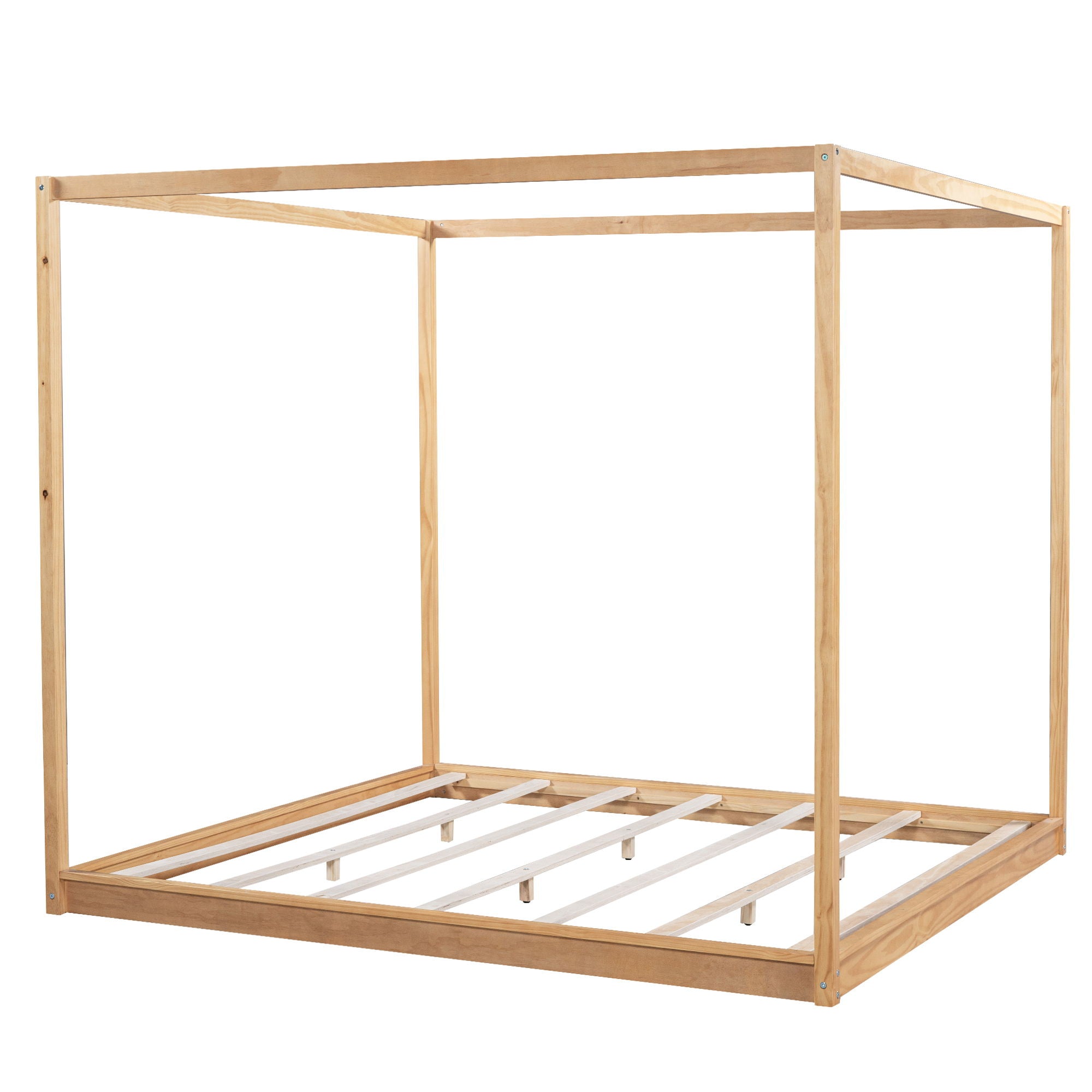 Wood Canopy Platform Bed With Support Legs And Airflow Slats