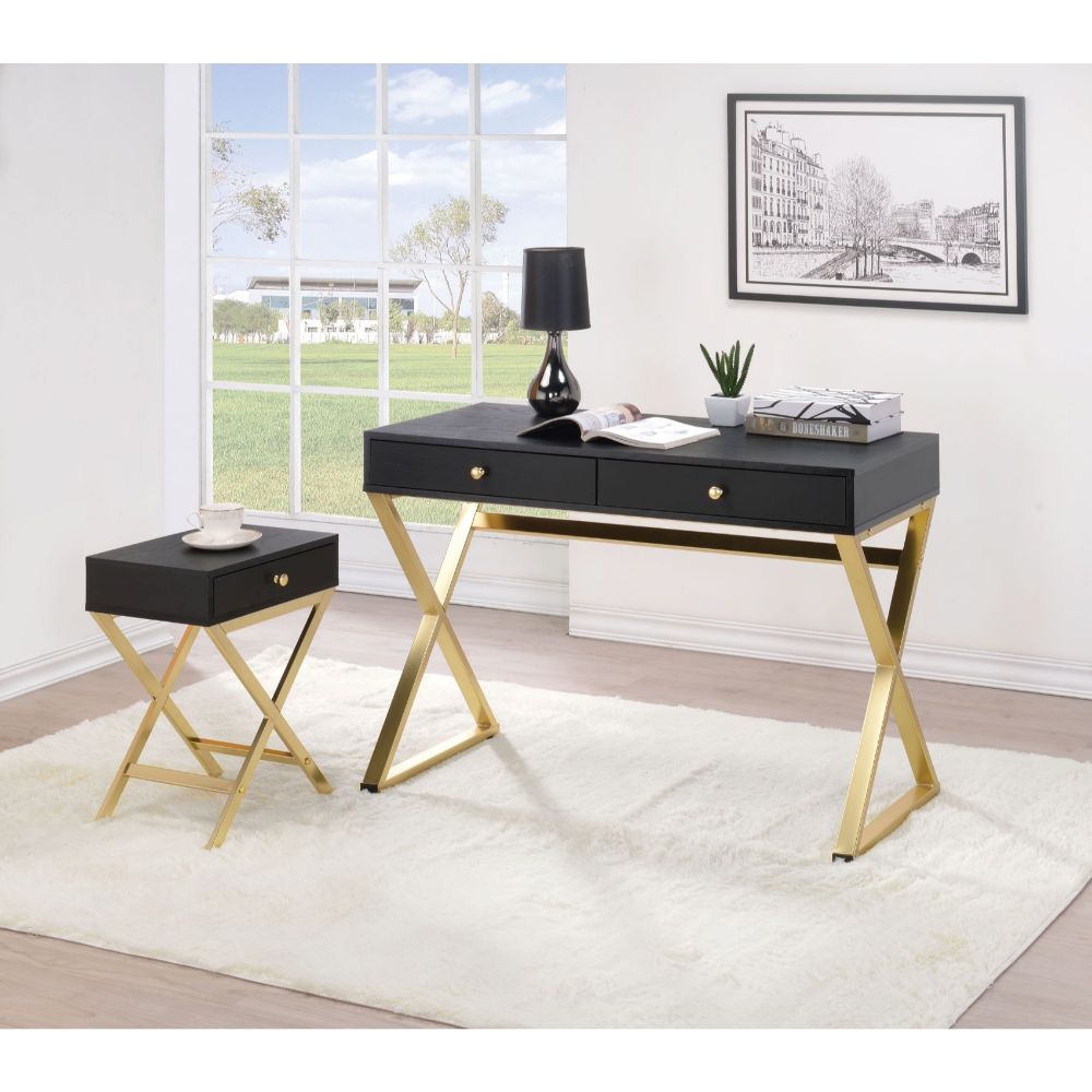 ACME Coleen - Desk - Black & Brass | Meri Furniture