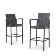 Outdoor Wicker Barstools With Rattan And Iron Frame