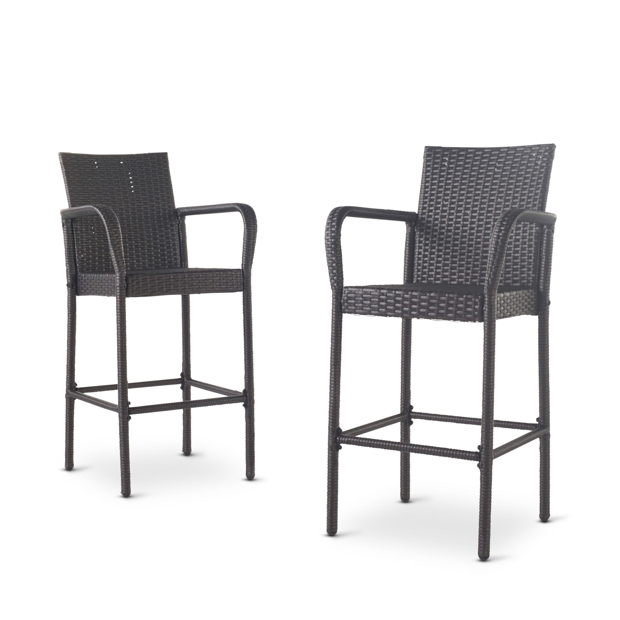 Outdoor Wicker Barstools With Rattan And Iron Frame