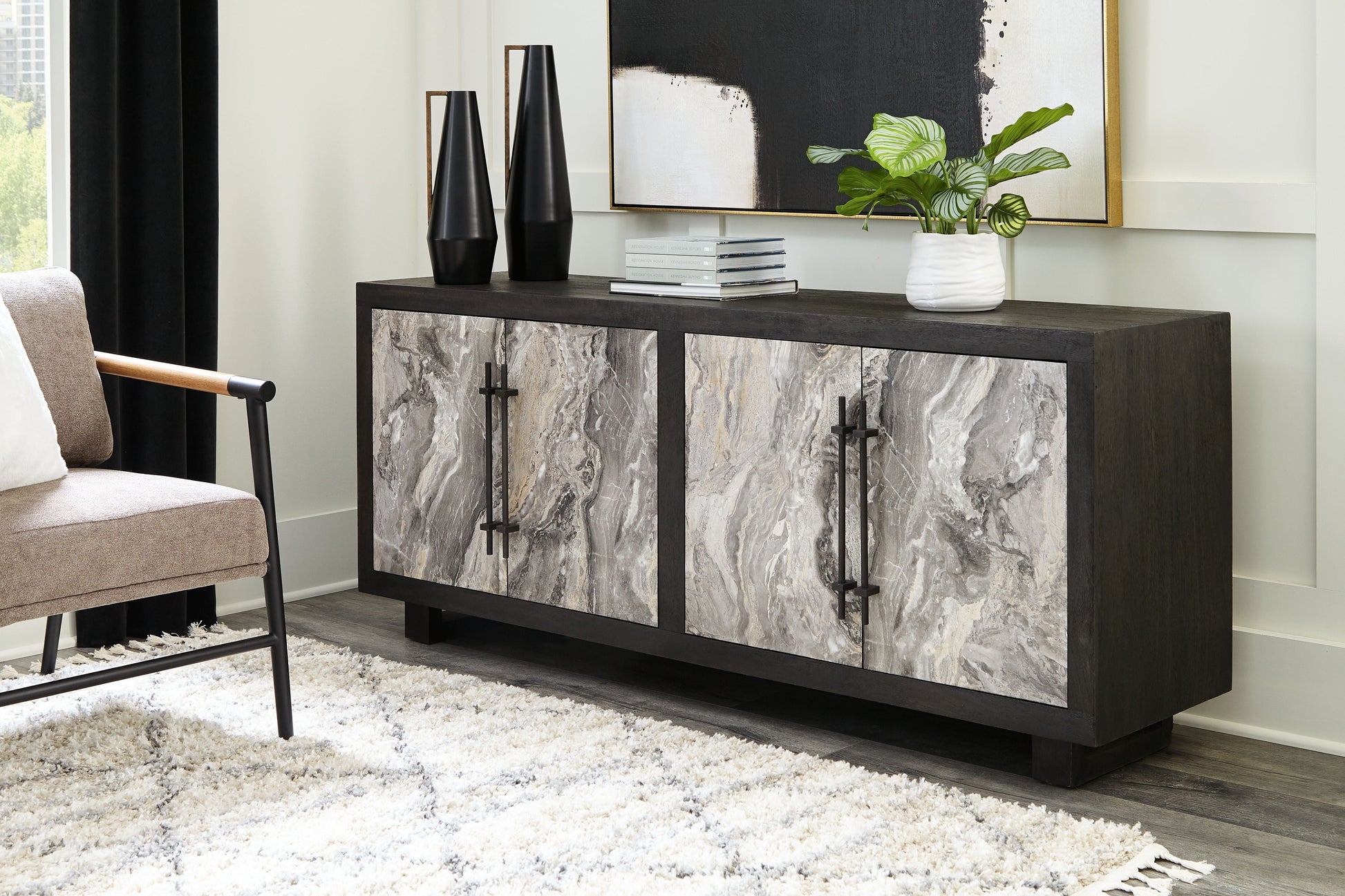 Signature Design by Ashley® Lakenwood - Black / Gray / Ivory - Accent Cabinet | Meri Furniture