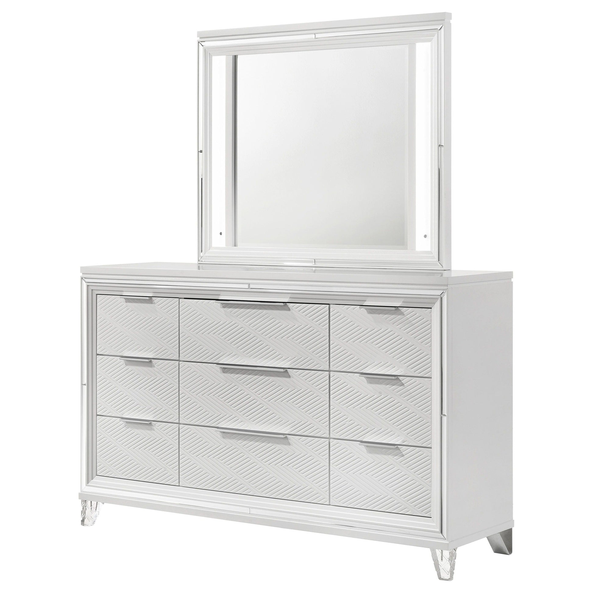Coaster Fine Furniture Marmore - 9-Drawer Dresser And LED Mirror - White | Meri Furniture