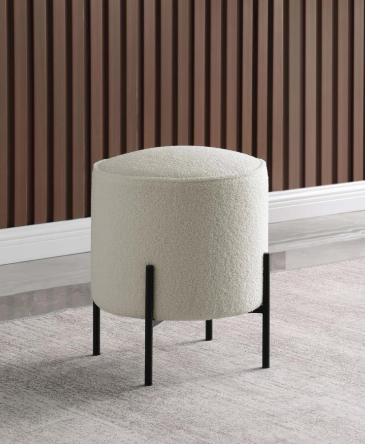 Coaster Fine Furniture Basye - Round Upholstered Ottoman - Ivory | Meri Furniture