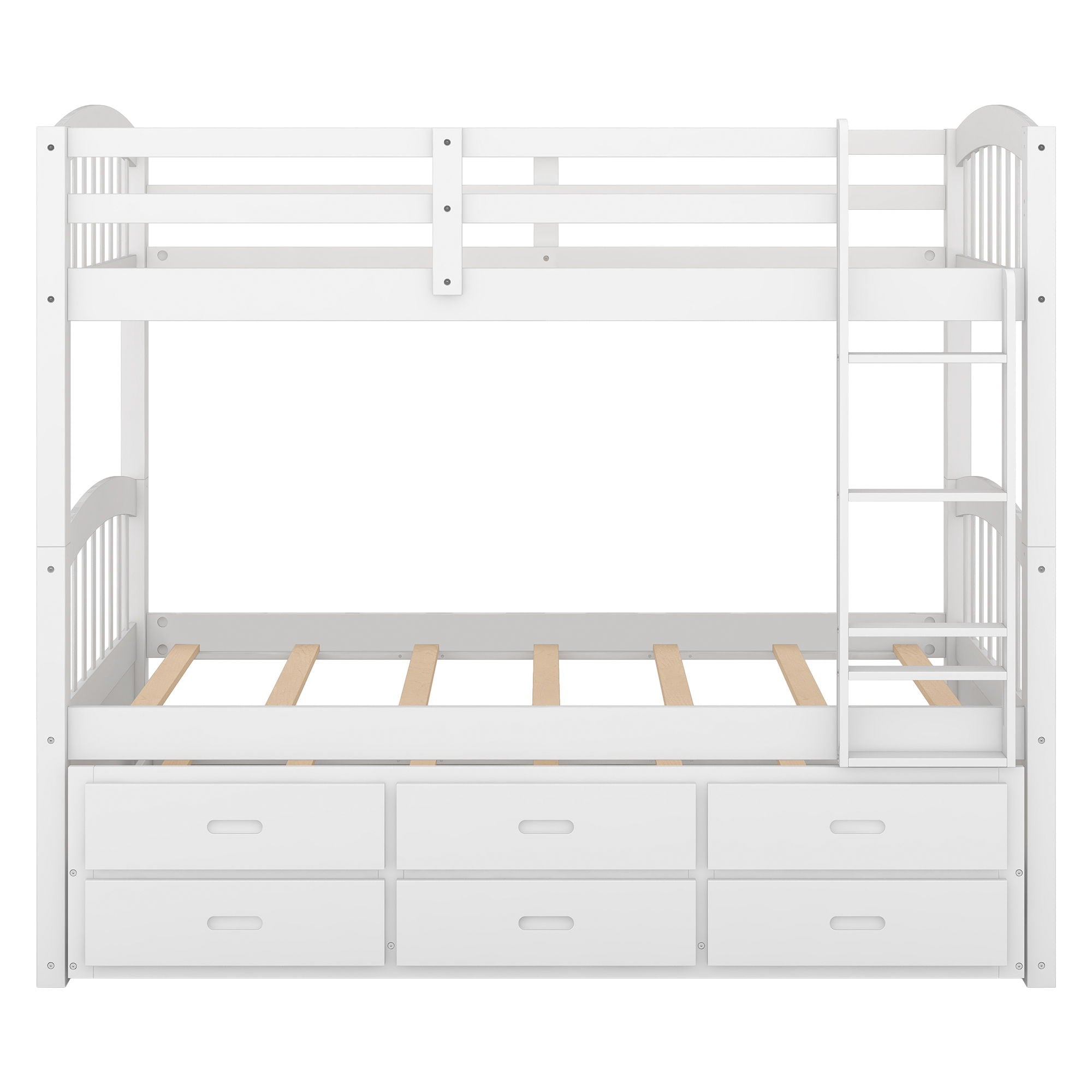 Bunk Bed With Trundle And Drawers, Arched Headboard And Footboard