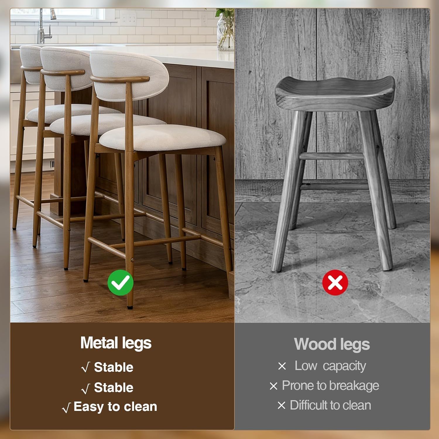 Upholstered Counter Height Bar Stools For Kitchen Island (Set of 2) - Beige