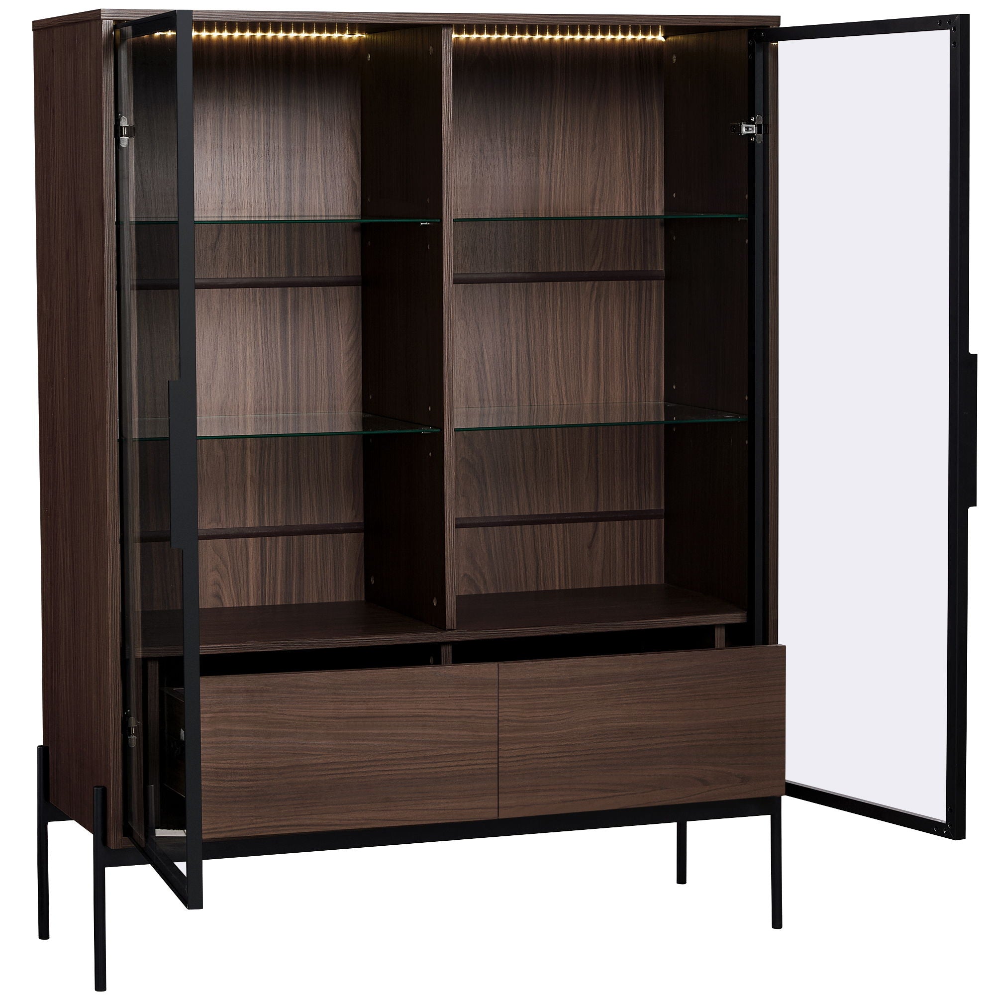 Modern Minimalist Style LED Curio Cabinet With Tempered Glass Door, Metal Legs