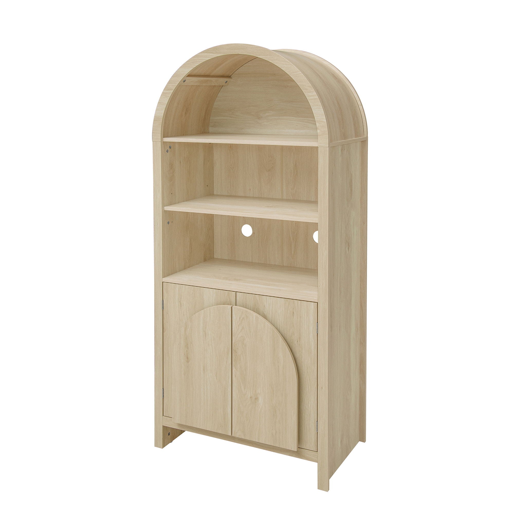 Arched Kitchen Pantry, Modern Farmhouse Wood Kitchen Storage Cabinets, Arched Storage Display Cabinet With Adjustable Shelves, Versatile Cupboard For Kitchen, Dining Room - Natural